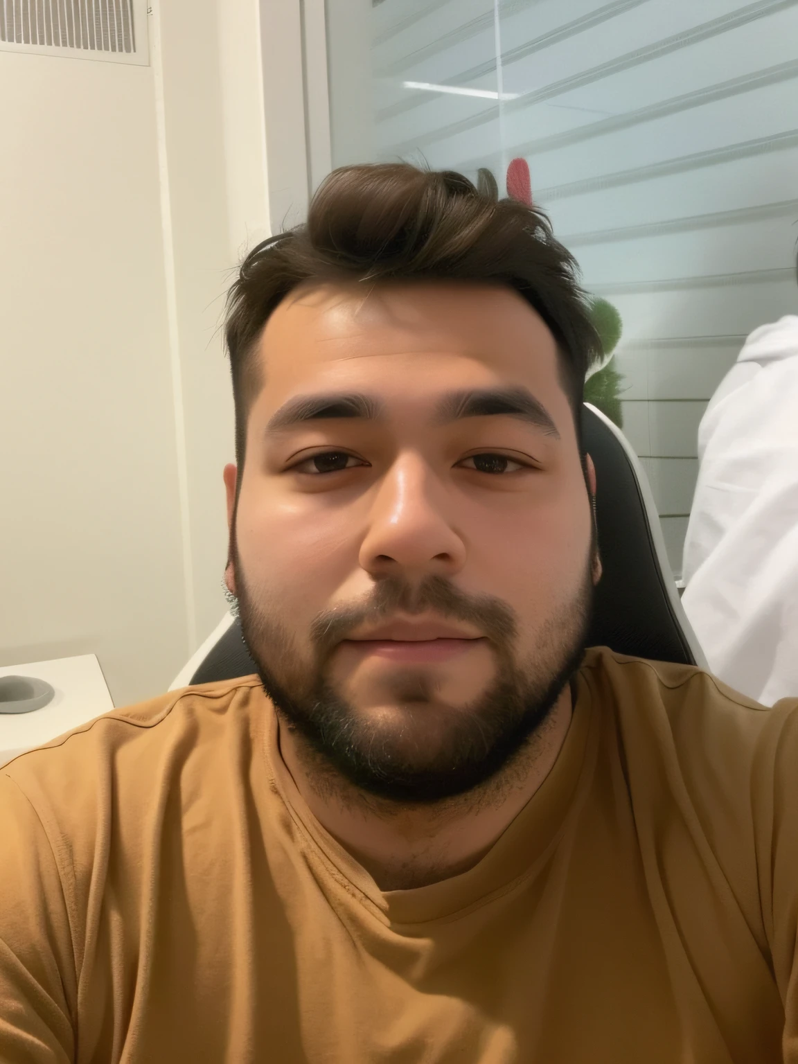 there is a man sitting in a chair with a cell phone, Streamer do Twitch / Jogador Ludwig, neckbeard, 2 3 anos, sem barba, 2 7 anos, foto de perfil headshot, com uma barba pequena, 2 8 anos, 2 2 anos, barba pequena, imagem de qualidade muito baixa, 21 anos, 2 4 anos