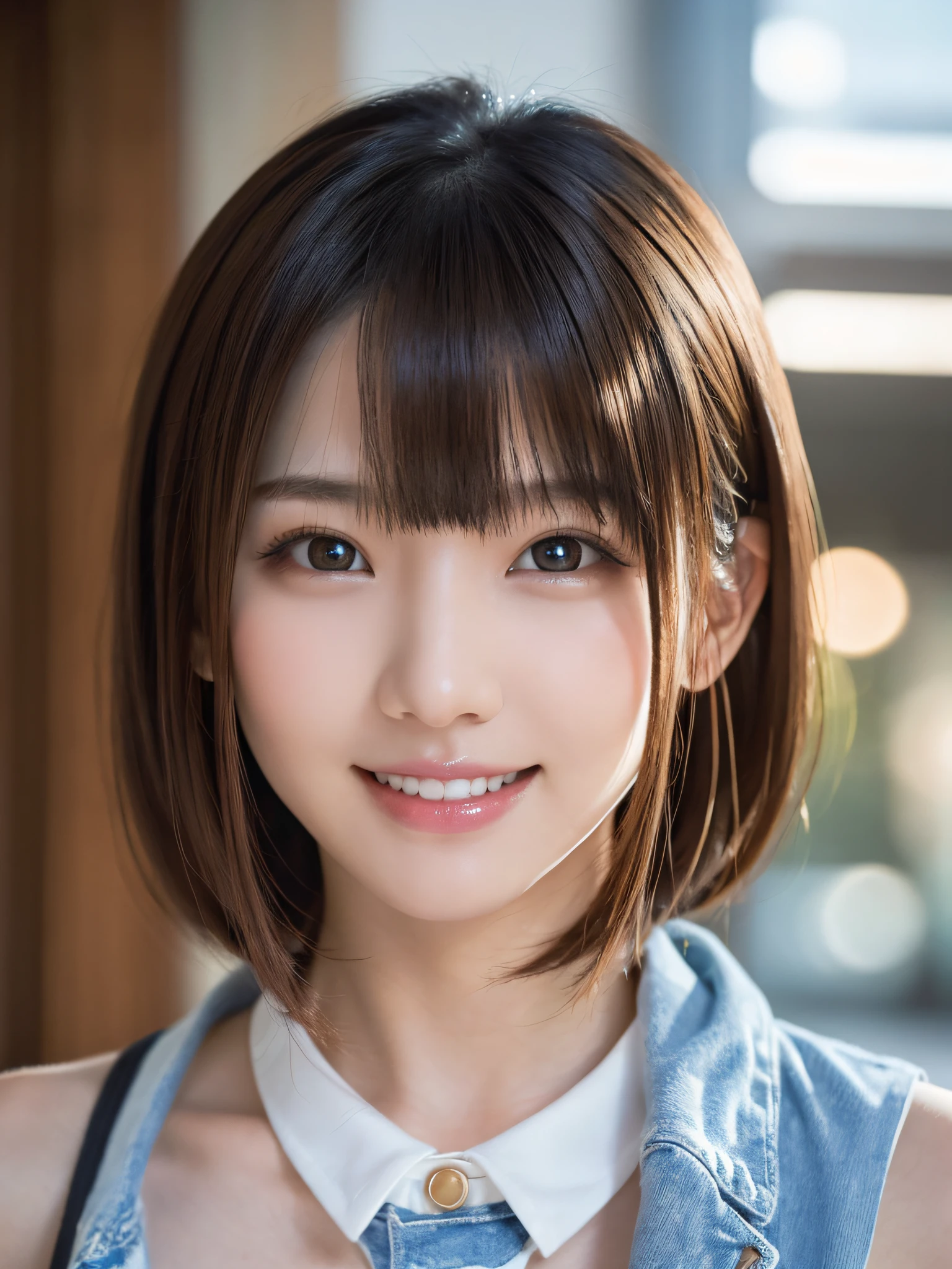 Top quality, masterpiece, super high resolution, (photorealistic: 1.4), 1girl best quality, masterpiece,intricate detail, depth of field,highest quality,extremely detailed,high res,4k,ultra high res,detailed shadow,ultra realistic,realistic,dramatic lighting,1girl,solo,detailed face,detailed eye,realistic skin,Japan Beauties、Modern style、Smiling and seeing white teeth and healthy、Images that become popular on social media、Best Real Image Quality and People、Best Lighting、The most popular images、