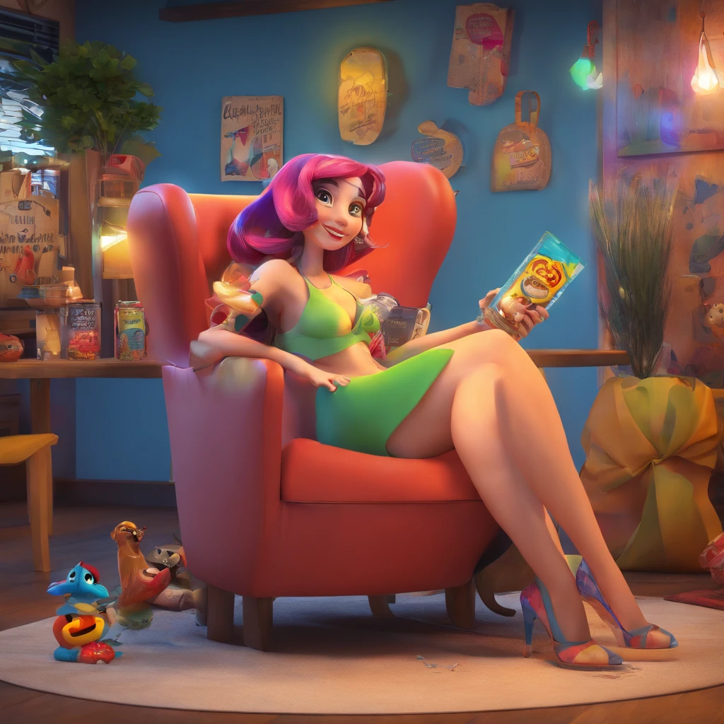 A naked girl, lying on the sofa, looks very enjoyable, South park style, looks depressing, high quality, ultra-detailed, crazy details, 4K