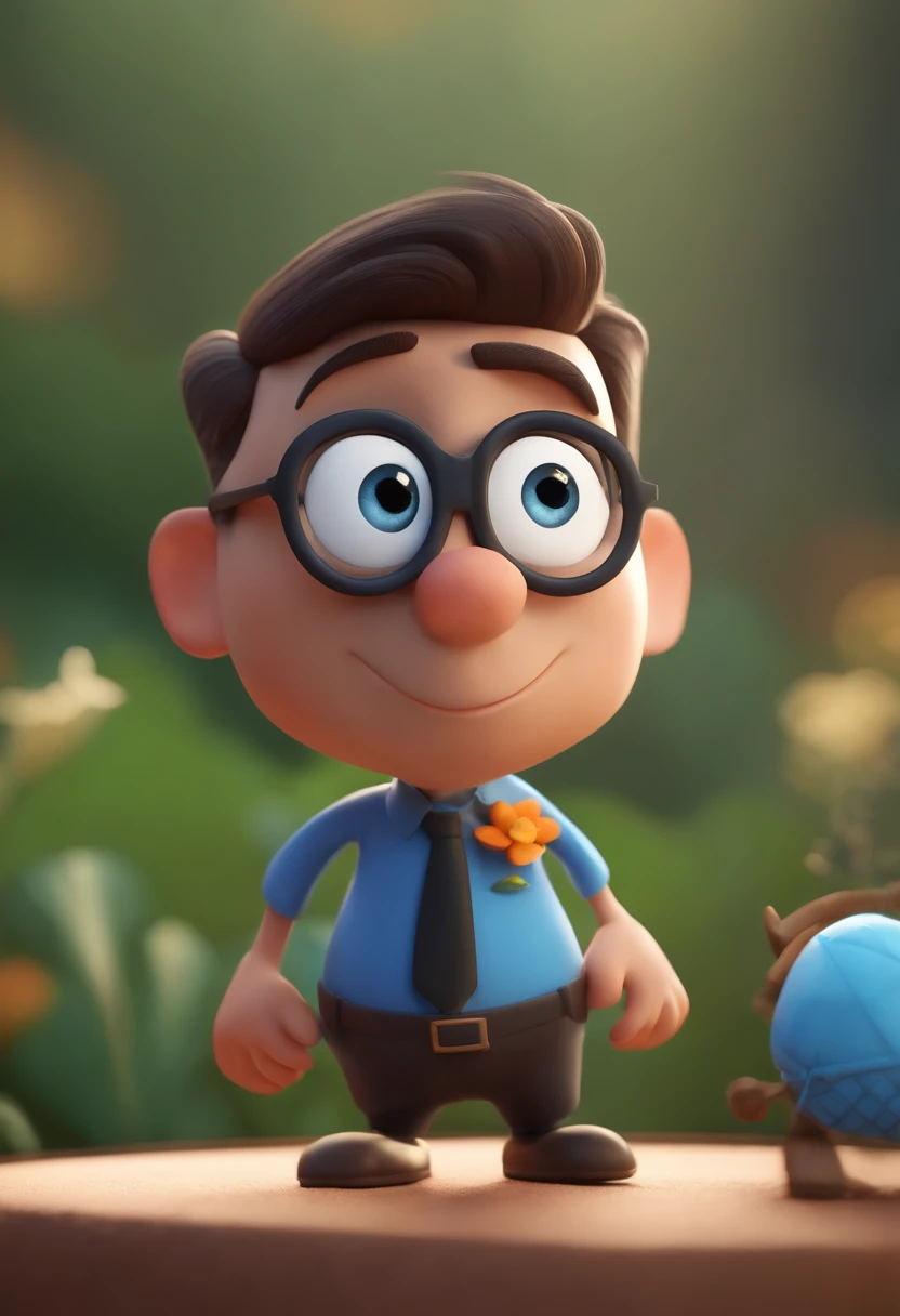 Cartoon character of a man wearing black glasses and a blue shirt, um personagem animado, Caractere estilizado, animation style rendering, 3D estilizado, Arnold Maya render, 3 d render stylized, toon render keyshot, Personagem 3D, Personagem 3D, 3d rendering stylized, 3 d character render, personagem de desenho animado, Personagem de close up, Pose de personagem, (Estilo Pixar) (master part:1.2) (Bokeh) (best quality) (pele detalhada) (textura detalhada) (8k) (argila) (Cinematic lighting) (foco nítido,Senta e vaza a parte superior do corpo