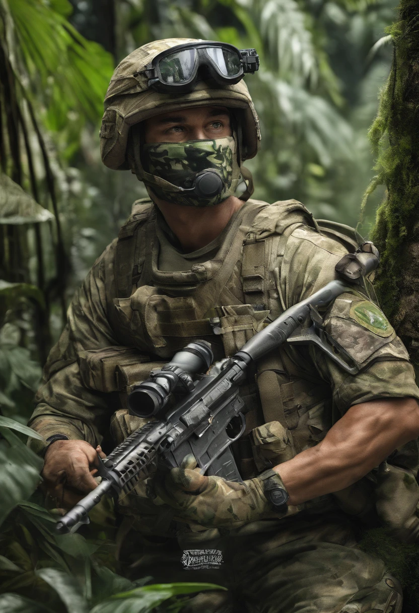 Special Forces Soldier, Camouflaged in the Amazon jungle