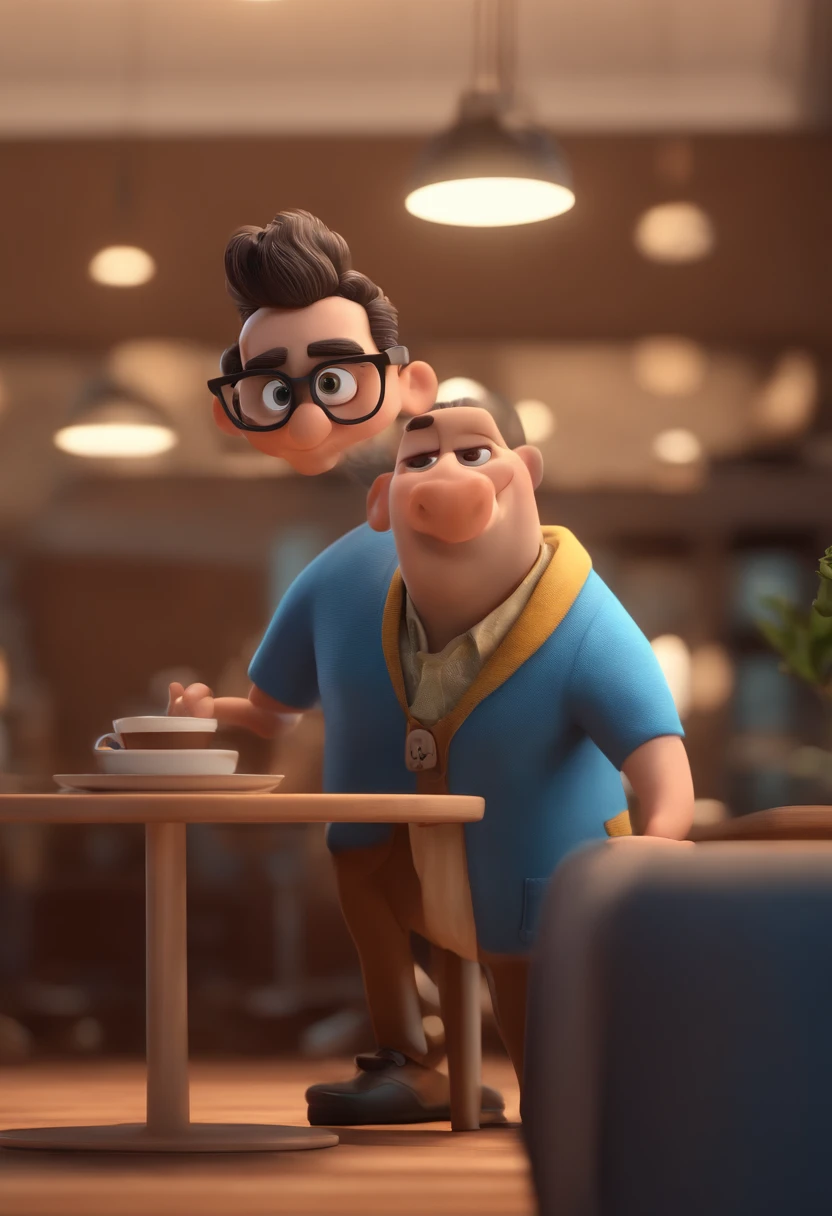 Cartoon character of a man with black glasses and a blue shirt, animation character, Caractere estilizado, animation style rendering, 3D estilizado, Arnold Maya render, 3 d render stylized, toon render keyshot, Personagem 3D, Personagem 3D, 3d rendering stylized, 3 d character render, personagem de desenho animado, Personagem de close up, Pose de personagem,  (Estilo Pixar) (master part:1.2) (Bokeh) (best quality) (pele detalhada) (textura detalhada) (8k) (argila) (Cinematic lighting) (foco nítido