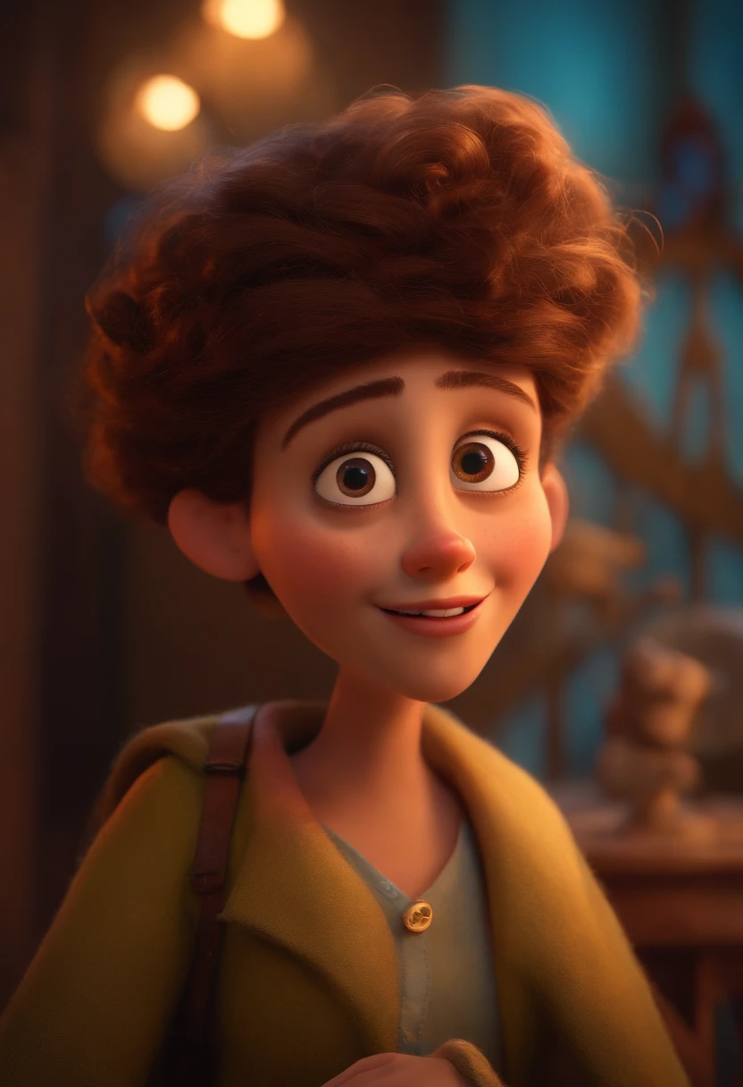 A Dream Architect Inspired by Pixar Animation, de perto. Facial expressions are captivating, com um toque de irrealidade.
