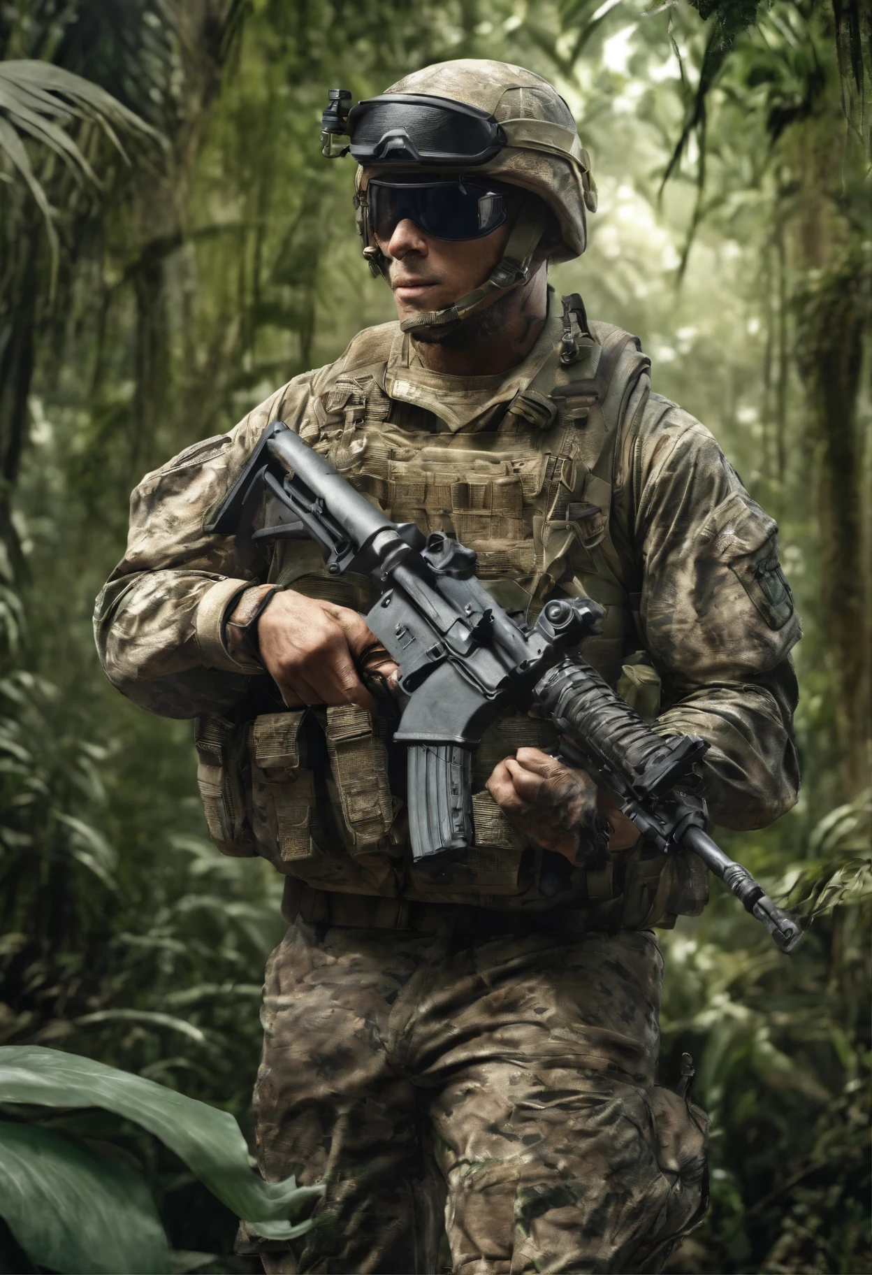 Special Forces Soldier, Camouflaged in the Amazon jungle