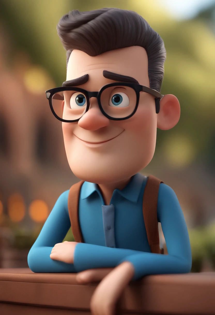 Cartoon character of a man with black glasses and a blue shirt, animation character, Caractere estilizado, animation style rendering, 3D estilizado, Arnold Maya render, 3 d render stylized, toon render keyshot, Personagem 3D, Personagem 3D, 3d rendering stylized, 3 d character render, personagem de desenho animado, Personagem de close up, Pose de personagem, (Estilo Pixar) (master part:1.2) (Bokeh) (best quality) (pele detalhada) (textura detalhada) (8k) (argila) (Cinematic lighting) (foco nítido