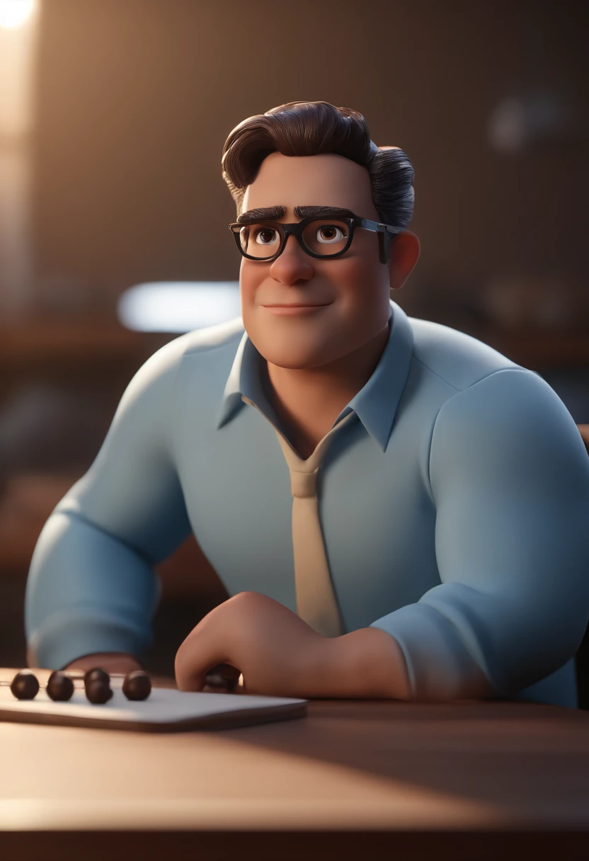 Cartoon character of a man with black glasses and a blue shirt, animation character, Caractere estilizado, animation style rendering, 3D estilizado, Arnold Maya render, 3 d render stylized, toon render keyshot, Personagem 3D, Personagem 3D, 3d rendering stylized, 3 d character render, personagem de desenho animado, Personagem de close up, Pose de personagem, (Estilo Pixar) (master part:1.2) (Bokeh) (best quality) (pele detalhada) (textura detalhada) (8k) (argila) (Cinematic lighting) (foco nítido