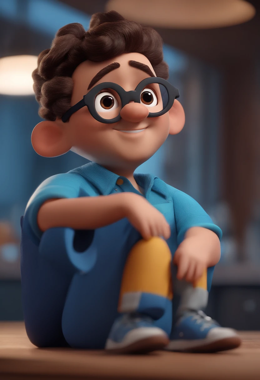 Cartoon character of a man with black glasses and a blue shirt, animation character, Caractere estilizado, animation style rendering, 3D estilizado, Arnold Maya render, 3 d render stylized, toon render keyshot, Personagem 3D, Personagem 3D, 3d rendering stylized, 3 d character render, personagem de desenho animado, Personagem de close up, Pose de personagem, (Estilo Pixar) (master part:1.2) (Bokeh) (best quality) (pele detalhada) (textura detalhada) (8k) (argila) (Cinematic lighting) (foco nítido