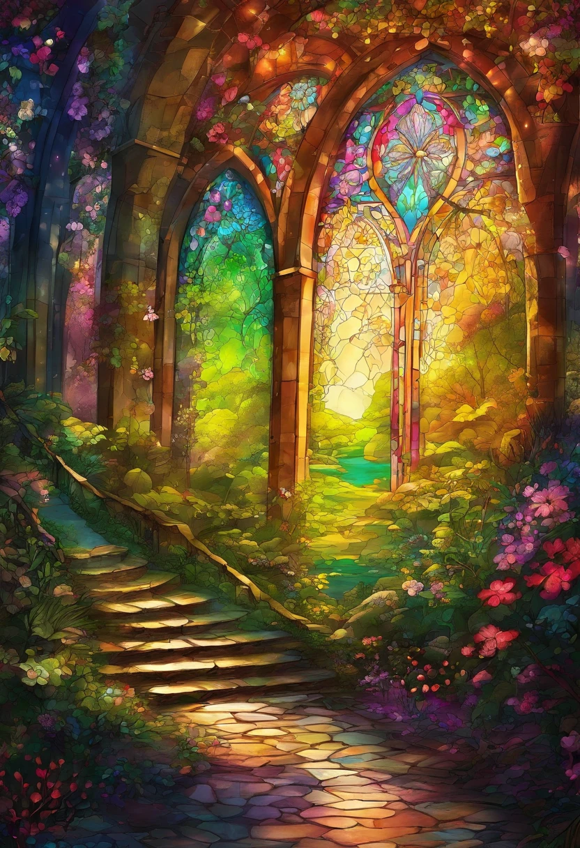 Photo taken from a distance on the path leading to the waterfall, blossoming path to heaven, Beautiful and mysterious, Beautiful fece, Beautiful images ever created, magical landscape, Glowing swirling mist, Truly beautiful nature, magical colors and atmosphere, Very beautifully、Ethereal, course, magical colors and atmosphere, very magical and dreamy, stairway to heaven, amazing wallpapers