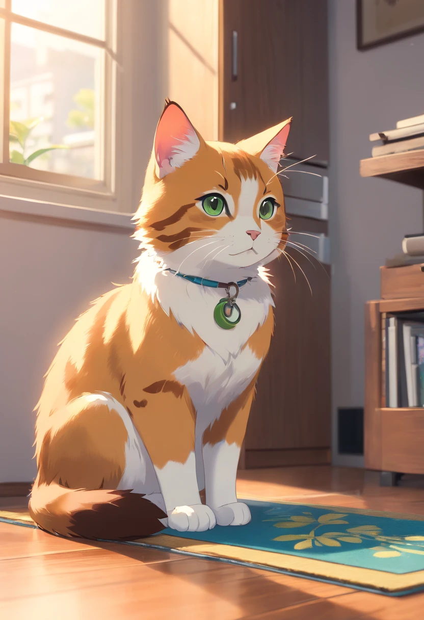 (best quality,4k,8k,highres,masterpiece:1.2),ultra-detailed,(realistic,photorealistic,photo-realistic:1.37),cute trembling cat,soft fur texture,exquisite floor mat,expressive eyes,adorable twitching whiskers,mischievous posture,artistic cat illustration,subtle color palette,natural lighting