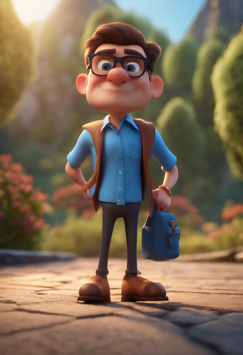 Cartoon character of a man with black glasses and a blue shirt, animation character, Caractere estilizado, animation style rendering, 3D estilizado, Arnold Maya render, 3 d render stylized, toon render keyshot, Personagem 3D, Personagem 3D, 3d rendering stylized, 3 d character render, personagem de desenho animado, Personagem de close up, Pose de personagem, (Estilo Pixar) (master part:1.2) (Bokeh) (best quality) (pele detalhada) (textura detalhada) (8k) (argila) (Cinematic lighting) (foco nítido