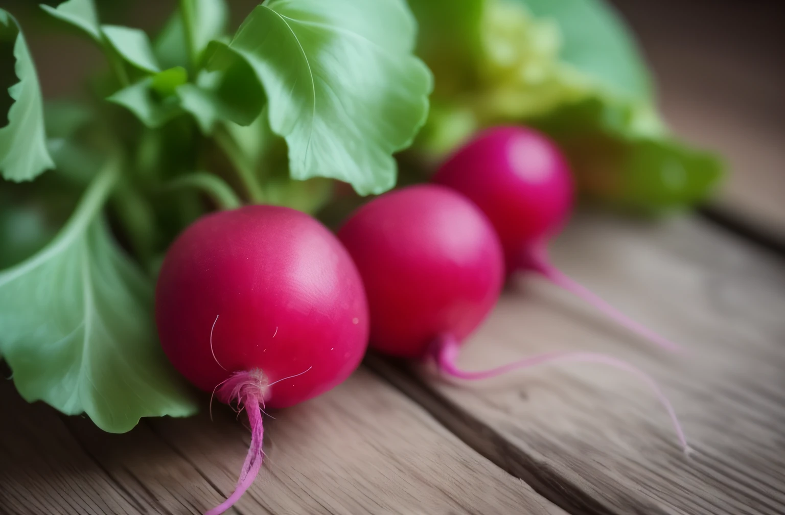There are three radishes on a wooden table with leaves, beterraba, 8k)), ❤🔥🍄🌪, JPEG compactado, v tuber, 💋 💄 👠 👗, Pixabay, magenta, media photo, Detalhe abundante, foto de alta qualidade, sem recorte, 🎀 🗡 🍓 🧚, Fuchsia, Directed by: David Rubi,refazer esta imagem, foto realista, fotografica, cores fortes