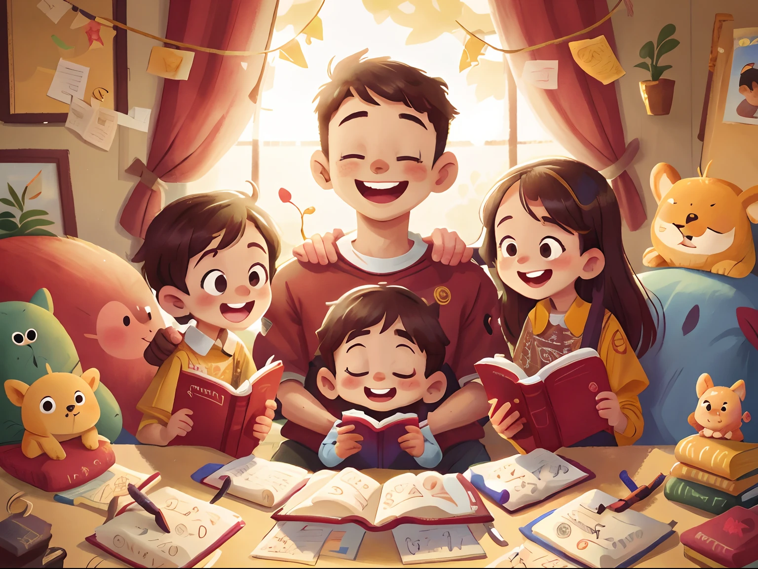 The family reading the Bible with a smile of gratitude, Symbolizing Your Spiritual Transformation.
