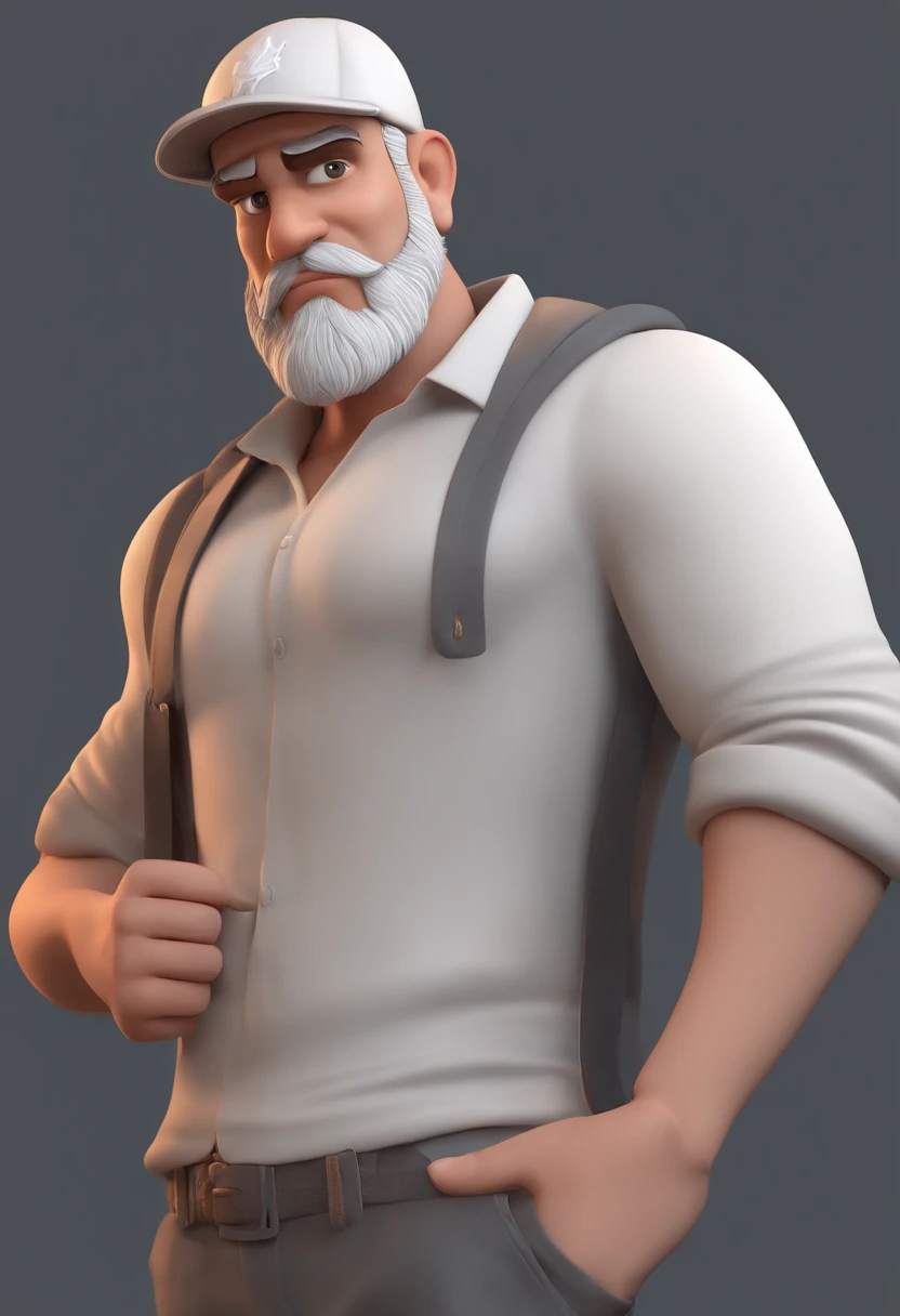 Cartoon character of a man wearing white cap and a gray shirt, um personagem animado,cabelo raspado,olhos puxado,Caractere estilizado, animation style rendering, 3D estilizado, Ma Arnaldo