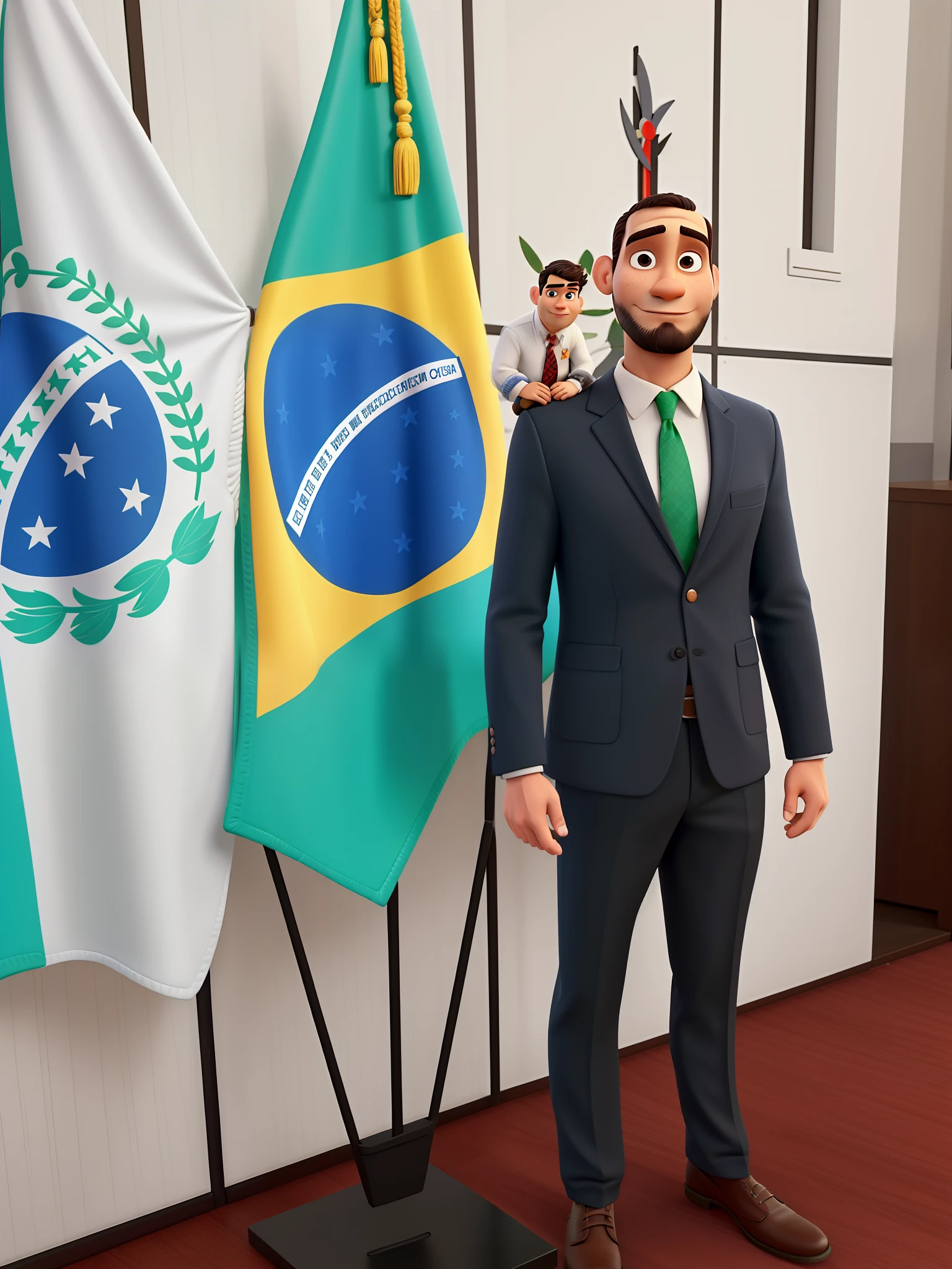 Jovem, Politician, alto, magro, careca, barba, estilo pixar