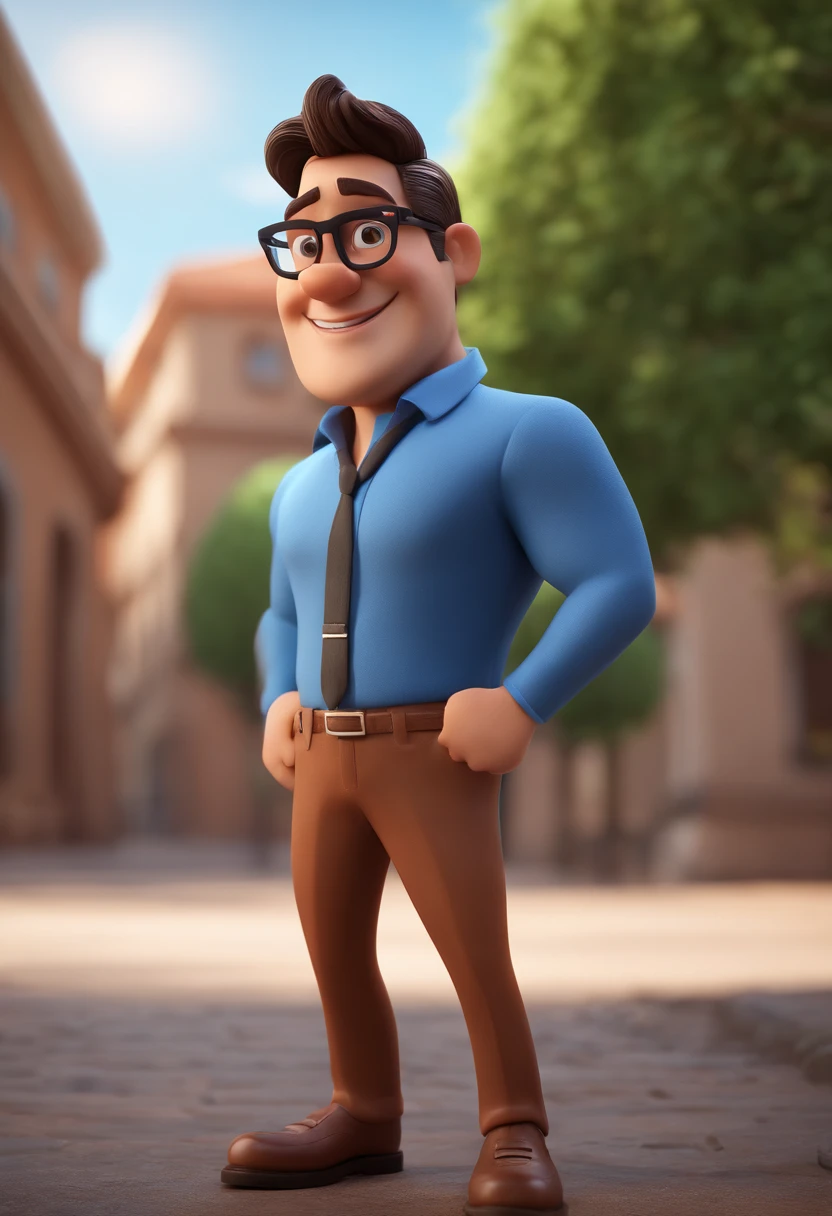 Cartoon character of a man with black glasses and a blue shirt, animation character, Caractere estilizado, animation style rendering, 3D estilizado, Arnold Maya render, 3 d render stylized, toon render keyshot, Personagem 3D, Personagem 3D, 3d rendering stylized, 3 d character render, personagem de desenho animado, Personagem de close up, Pose de personagem, (Estilo Pixar) (master part:1.2) (Bokeh) (best quality) (pele detalhada) (textura detalhada) (8k) (argila) (Cinematic lighting) (foco nítido