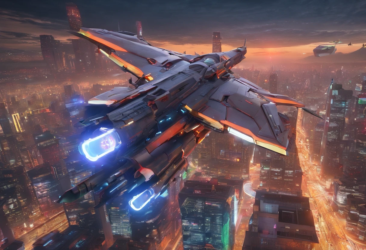 jpn　Looking up　CCS-class battle cruisers flew overhead　Vast and epic cyberpunk Tokyo　8K　The is very detailed　Top miniskirt show panties.
