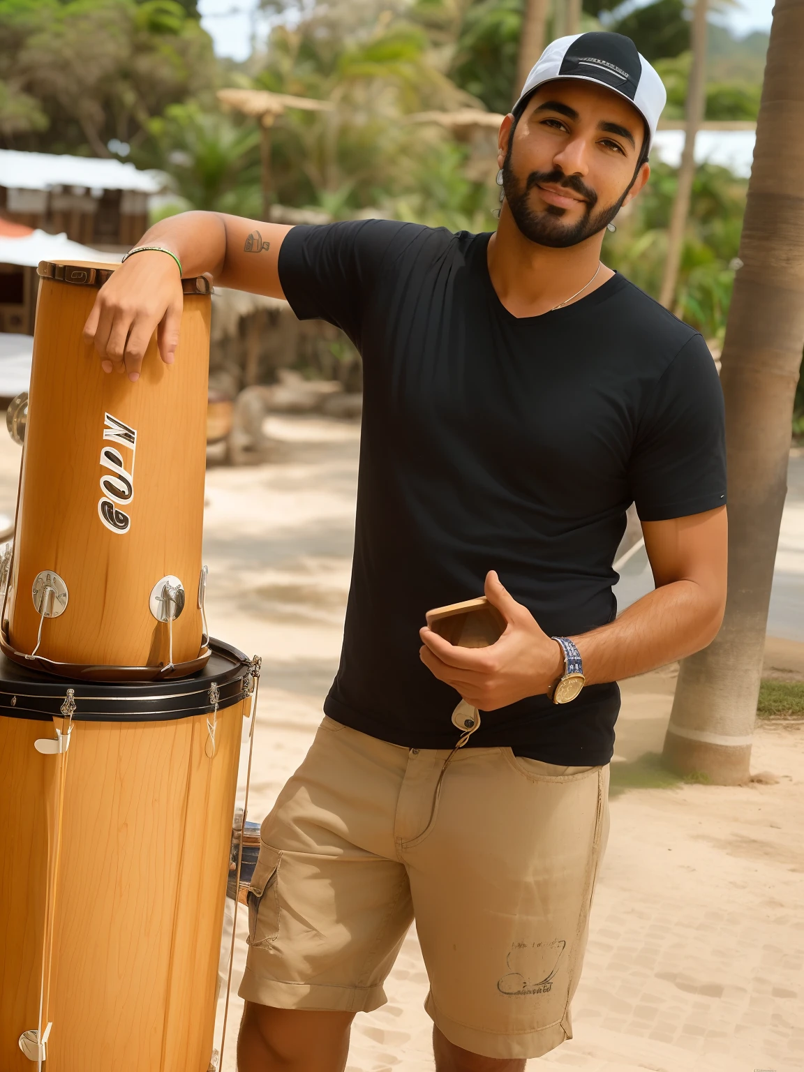 arafed man standing next to a drum and a wooden box, congas, real congas, caio santos, by Nándor Katona, icaro carvalho, david rios ferreira, edu souza, carmelo blandino, in sao paulo, bongos, daniel mirante, coban, federico pelat, edon guraziu
