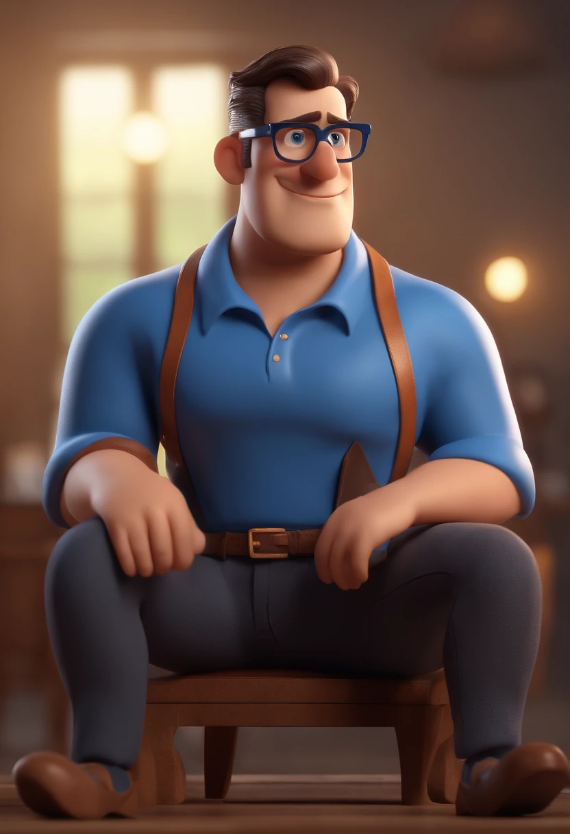 Cartoon character of a man with black glasses and a blue shirt, animation character, Caractere estilizado, animation style rendering, 3D estilizado, Arnold Maya render, 3 d render stylized, toon render keyshot, Personagem 3D, Personagem 3D, 3d rendering stylized, 3 d character render, personagem de desenho animado, Personagem de close up, Pose de personagem, (Estilo Pixar) (master part:1.2) (Bokeh) (best quality) (pele detalhada) (textura detalhada) (8k) (argila) (Cinematic lighting) (foco nítido