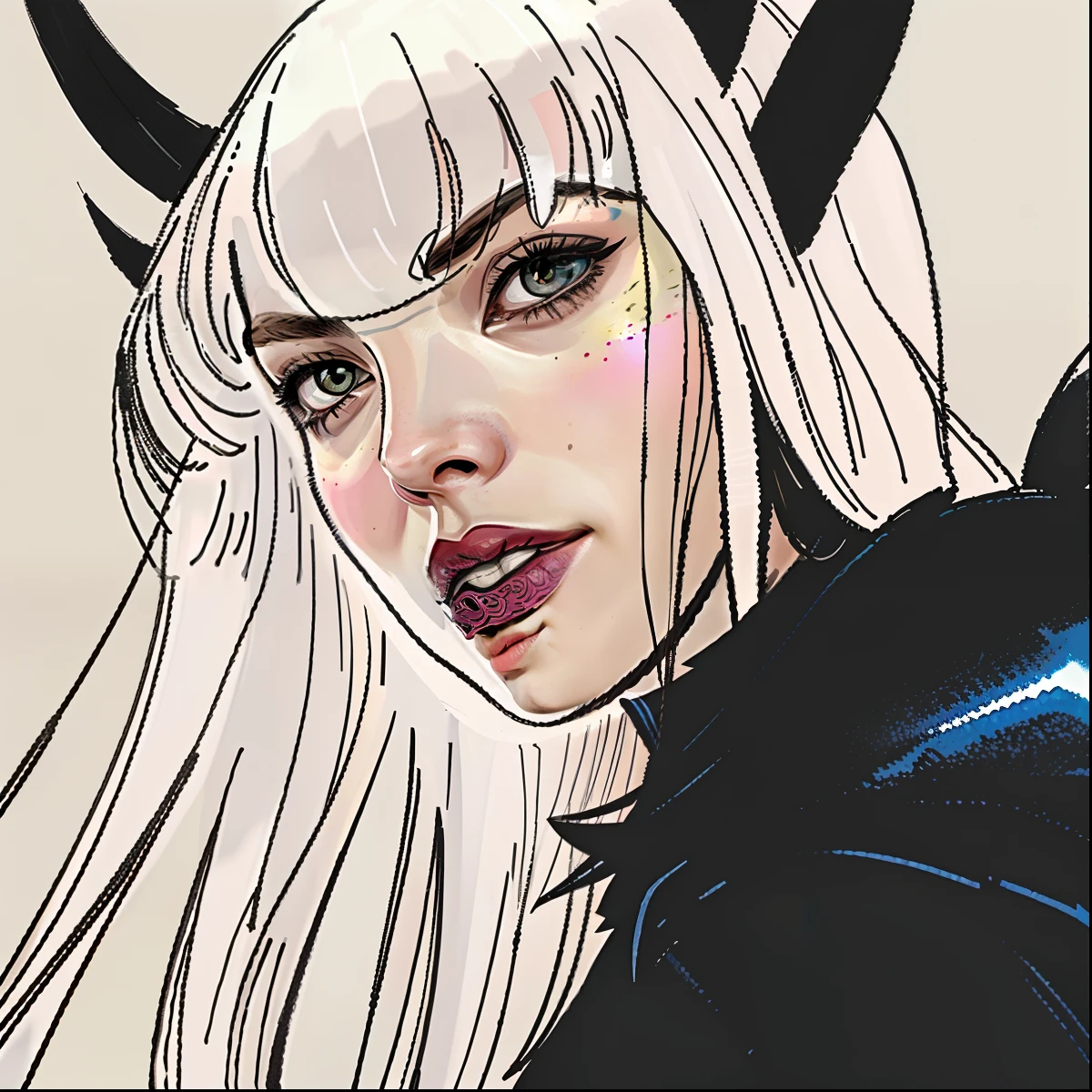 uma mulher com uma armadura preta, atriz anya Taylor-Joy Magik, loira, mutante, batom preto, olhos azuis, sombreado, hiperrealista, hyperdetalhado (melhor qualidade)