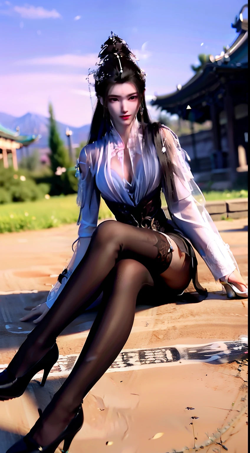 Yue Yao,Black stockings, Black skinny leather skirt, Black gloves, Black skinny shoulder straps, High heels, Short black corset, 鎖骨, Black leggings, Short black cheongsam, Black gloves, Black over-the-knee heels, Short black corset, 鎖骨, cabelos preto e longos,Tied ponytail ACharacter waistline, Sexy royal sister,Characters glow,Bright highlights