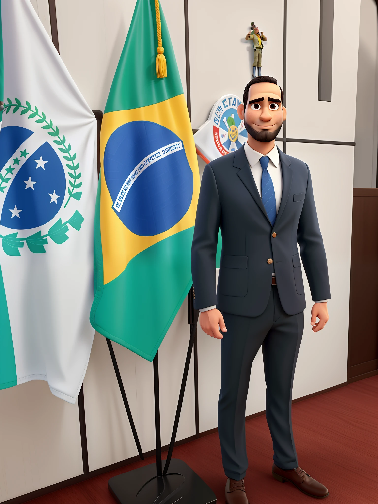 Jovem, Politician, alto, magro, careca, barba, estilo pixar