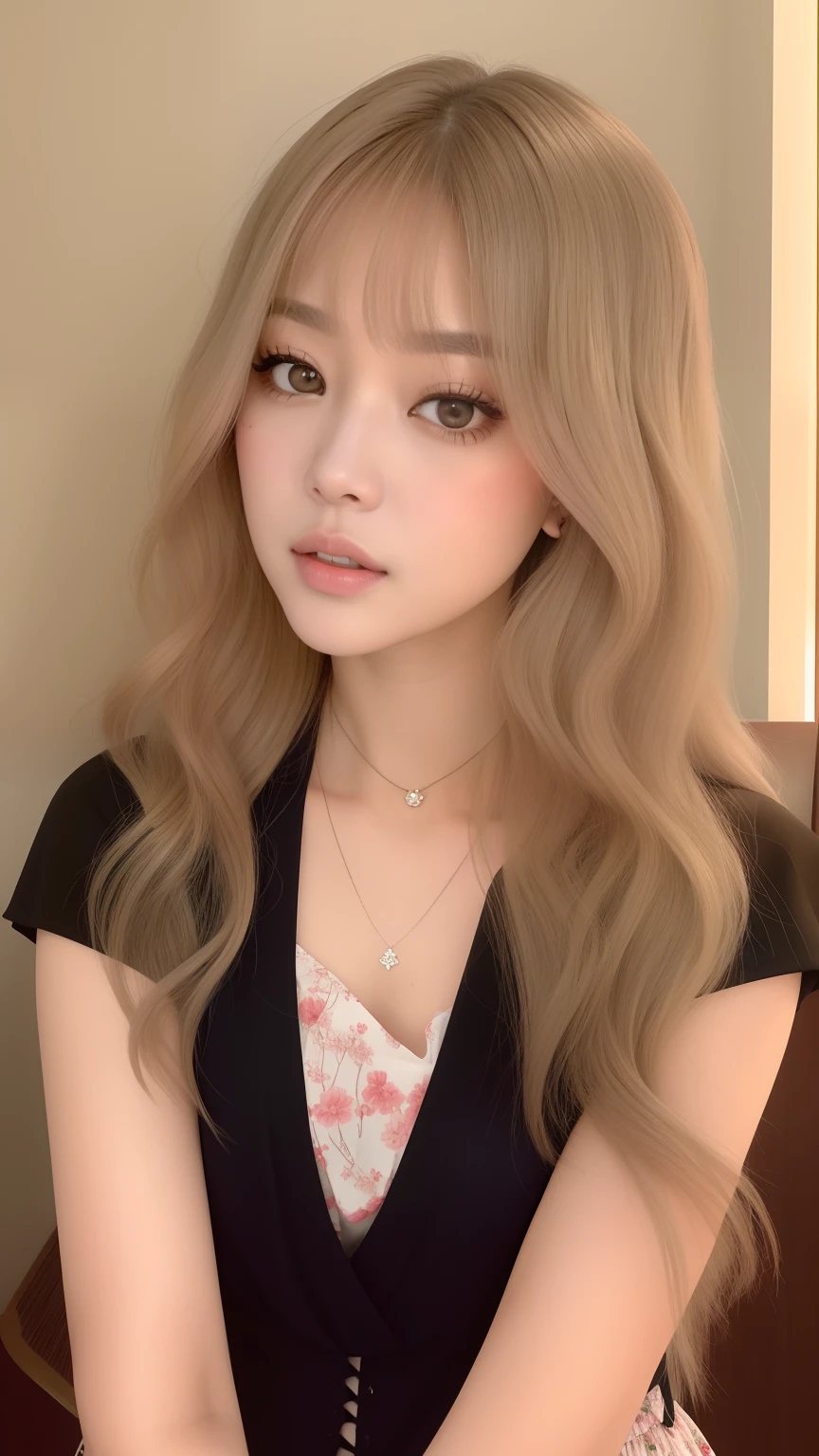 um close up de uma mulher com cabelos longos usando um vestido preto, Lalisa Manobal, Lalisa Manoban do Blackpink, Parque Roseanne do Blackpink, Pokimane, com franja, cabelos longos com franja, O corte Hime, Chiho, cabelo comprido com franja completa, Marisa Kirisame, Yoshitomo Nara