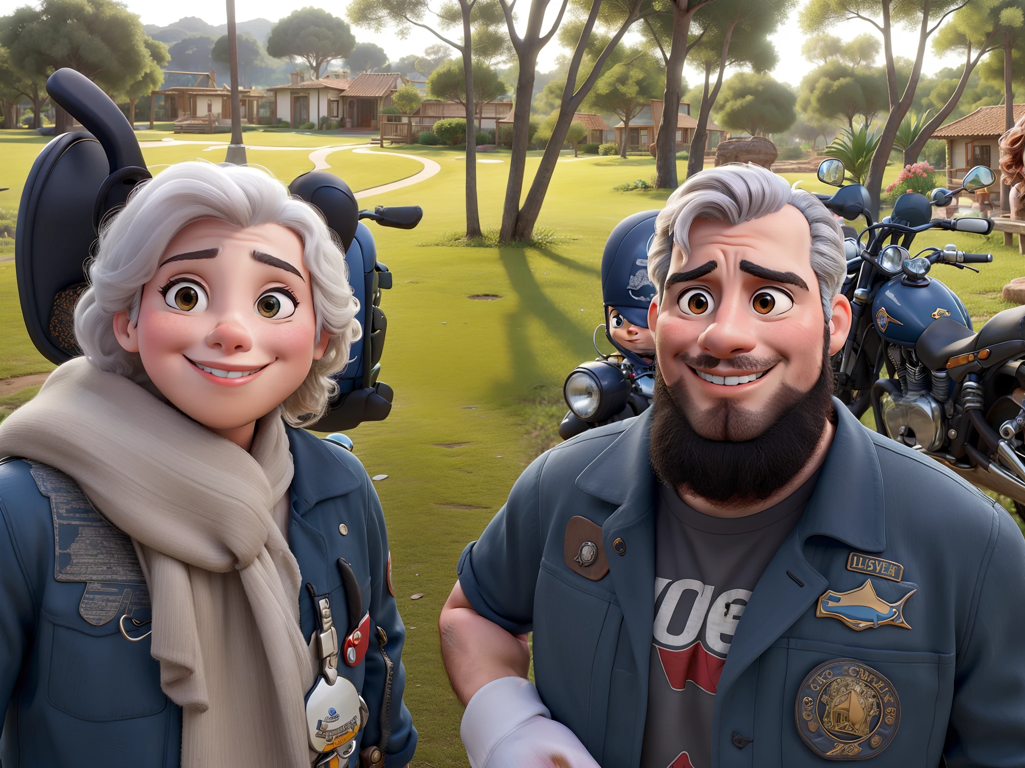 Casal estilo Disney viajando moto
