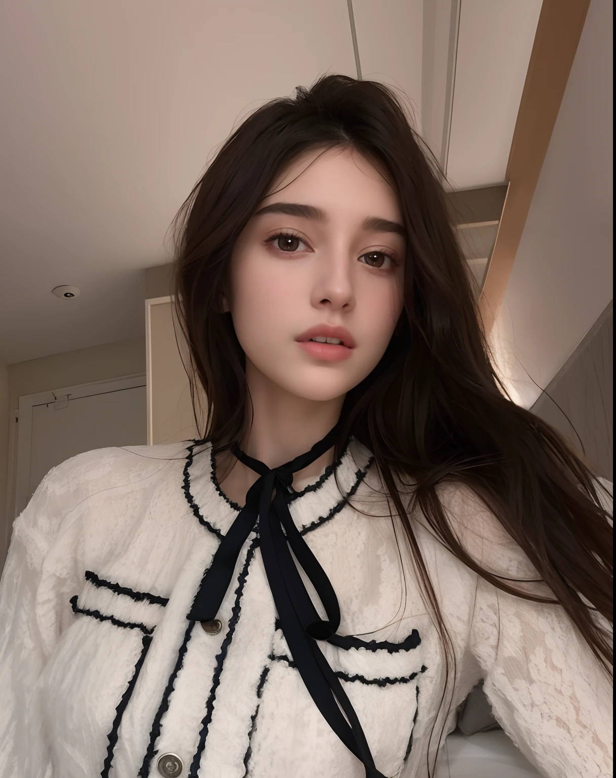 Mujer arafed con el pelo largo que lleva una chaqueta blanca y corbata negra, Charli Bowater, Natalia Dyer, Kailee Mandel, 2 4 year old female model, Dua Lipa, Lilly Collins, Julia Sarda, Anna Nikolanova aka Newmilky, pale-skinned persian girl, dilraba dilmurat, Imagen de perfil, 18 years old, Imagen filtrada