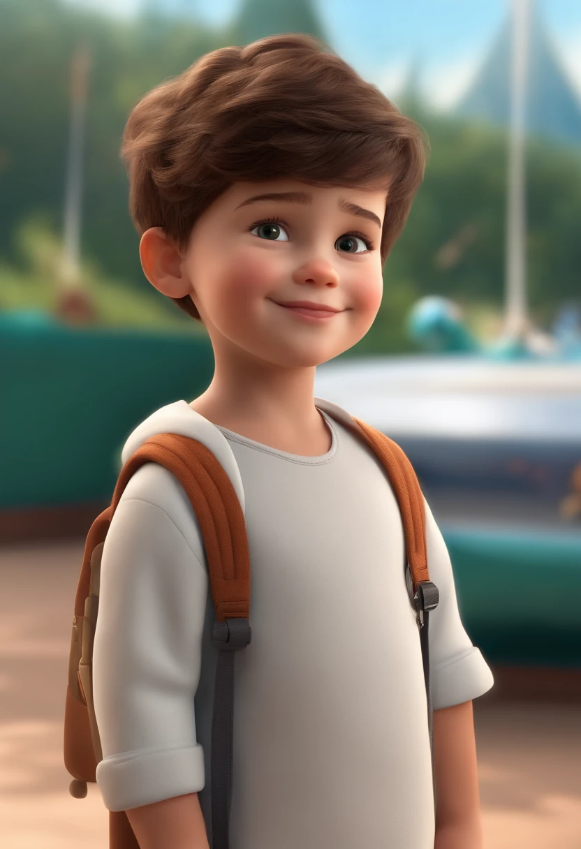 a happy cute  standing short hair, vestindo uma fantasia espacial, , fundo branco, barnet, Tom, Estilo Pixar, ....3d, desenhos animados, rosto detalhado, asymmetrical 16k