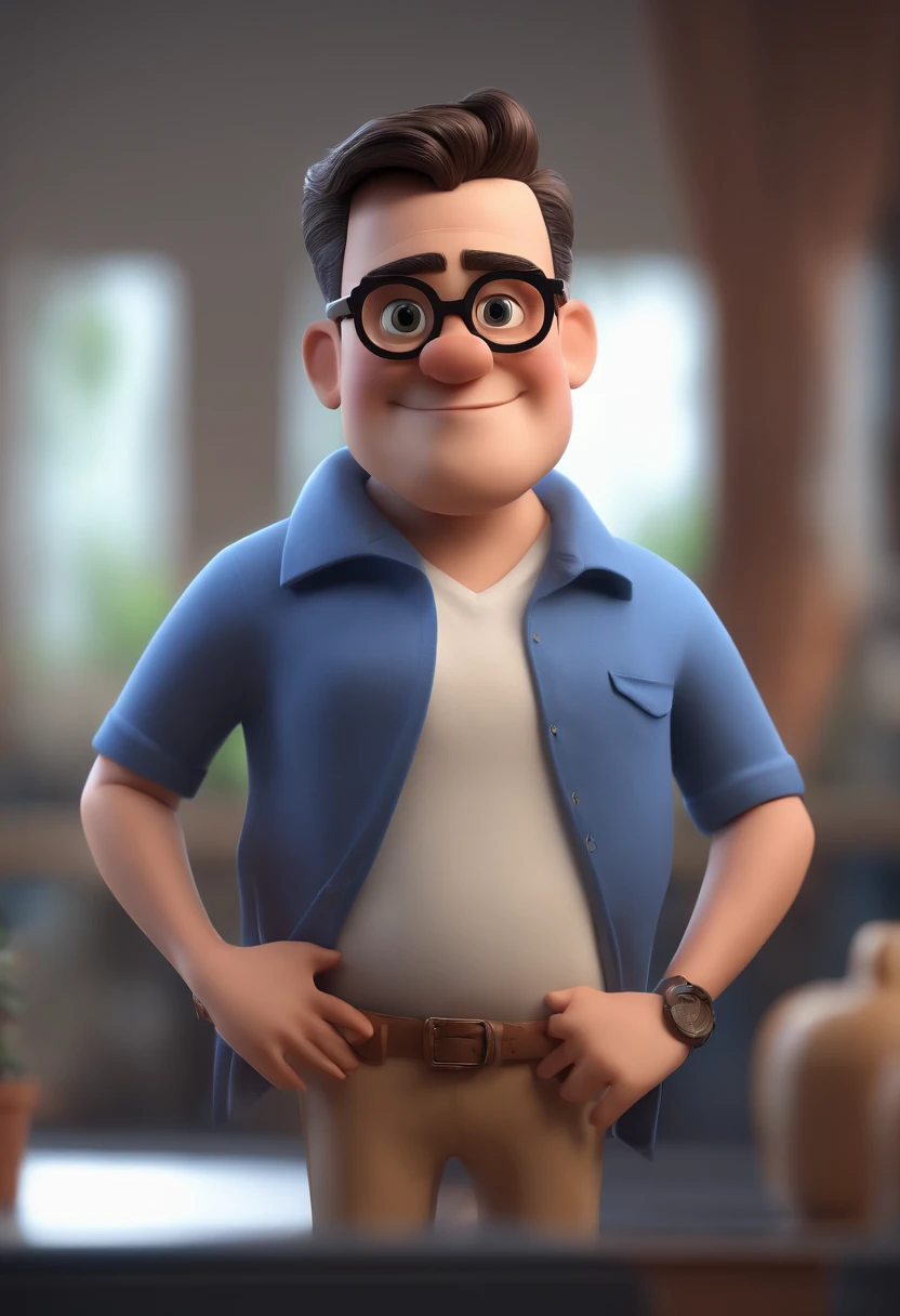 Cartoon character of a man with black glasses and a blue shirt, animation character, Caractere estilizado, animation style rendering, 3D estilizado, Arnold Maya render, 3 d render stylized, toon render keyshot, Personagem 3D, Personagem 3D, 3d rendering stylized, 3 d character render, personagem de desenho animado, Personagem de close up, Pose de personagem, (Estilo Pixar) (master part:1.2) (Bokeh) (best quality) (pele detalhada) (textura detalhada) (8k) (argila) (Cinematic lighting) (foco nítido