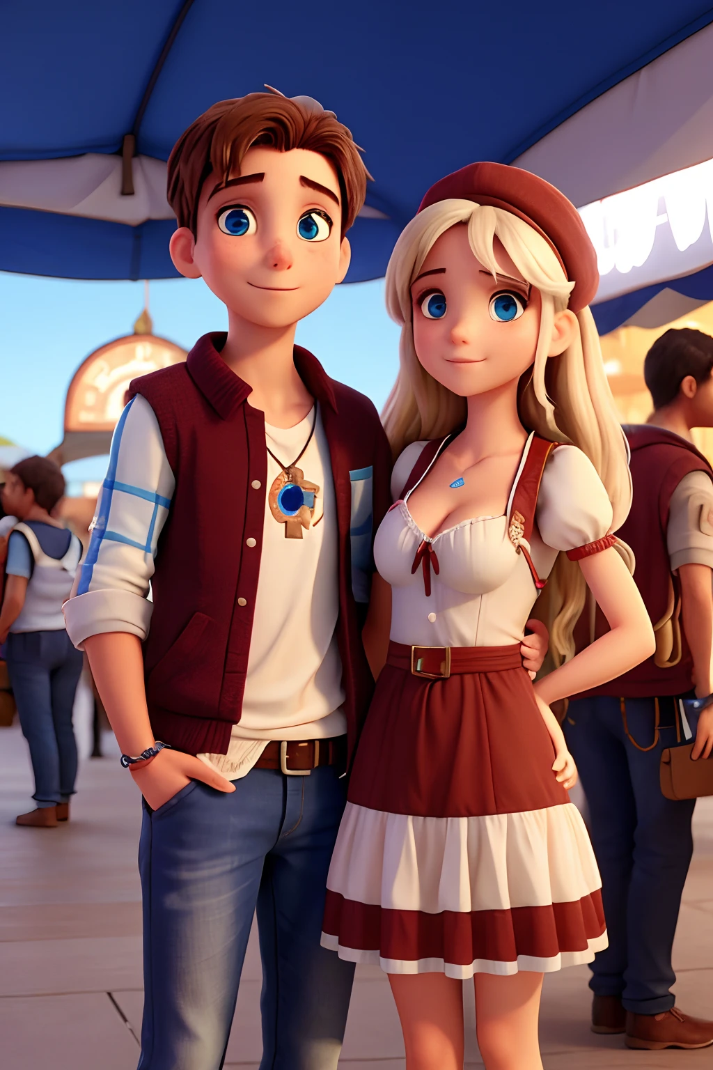 Casal jovem de olhos azuis em frente ao Oktoberfest! The boy has blue eyes and the girl also has blue eyes