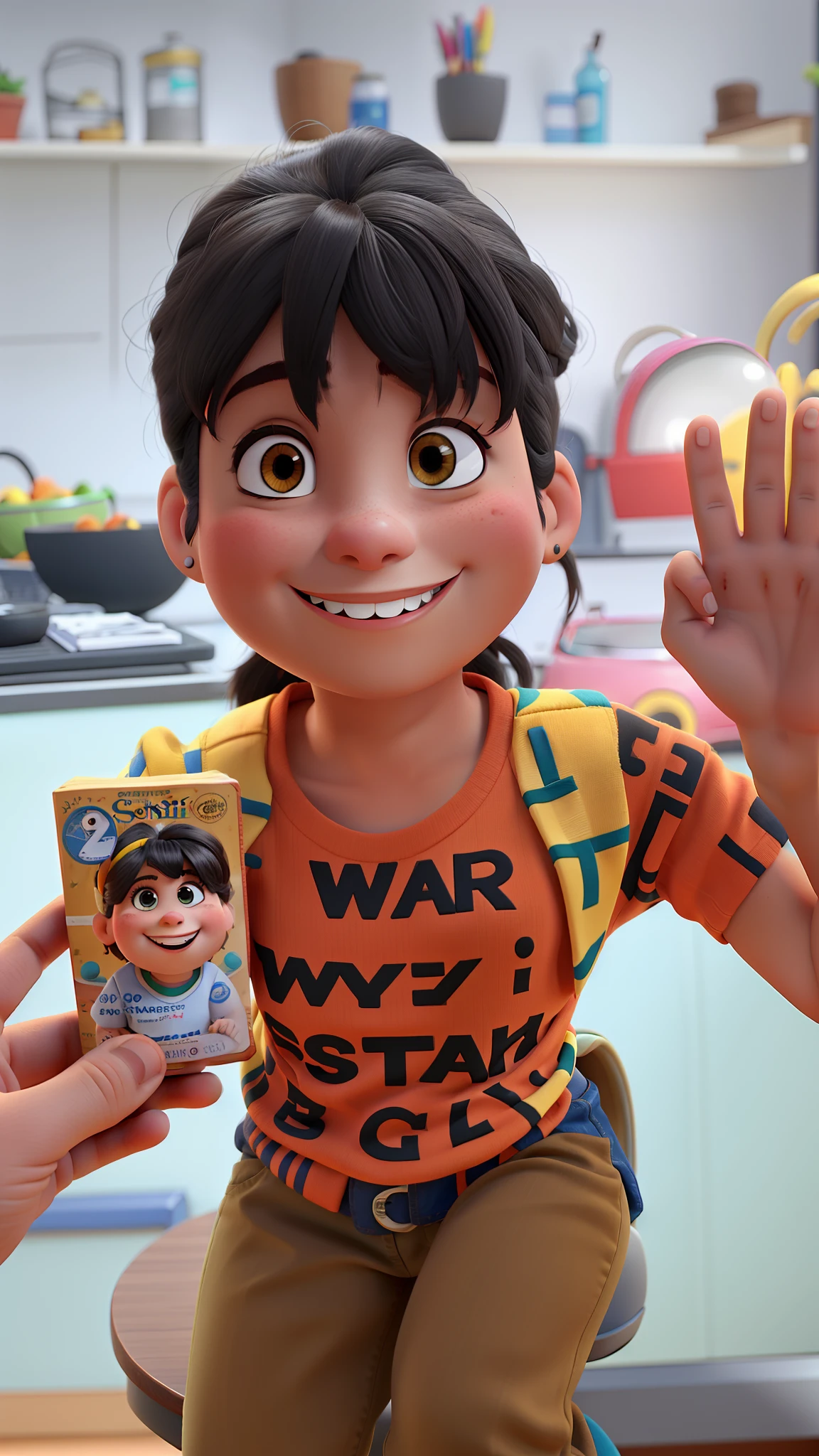 , sorrindo, estilo pixar