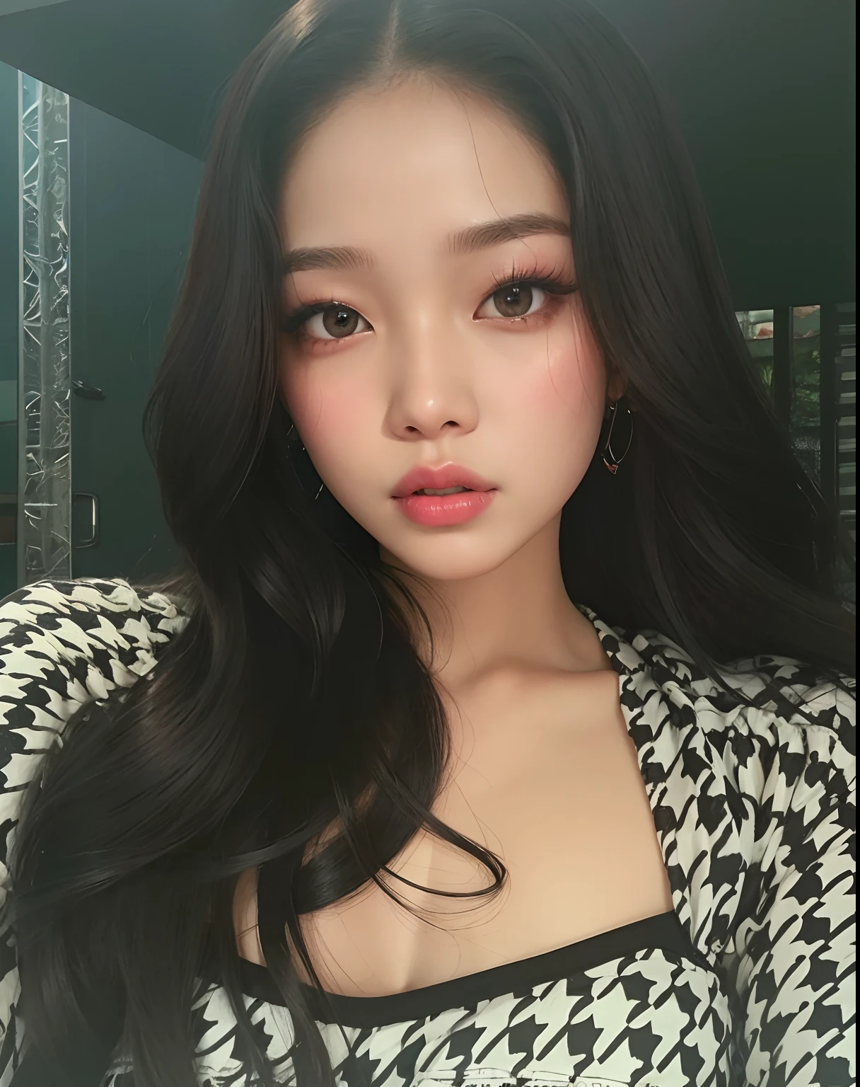um close up de uma mulher com cabelos compridos usando um top preto e branco, jennie blackpink, Retrato de Jossi de Blackpink, jossi do blackpink, Parque Roseanne do Blackpink, Heonhwa Choe, Dom Yunjoo, Parque Ji-min, tzuyu de duas vezes, Gongbi, Jaeyeon Nam, Lee Ji - Eun, Lee Ji-eun
