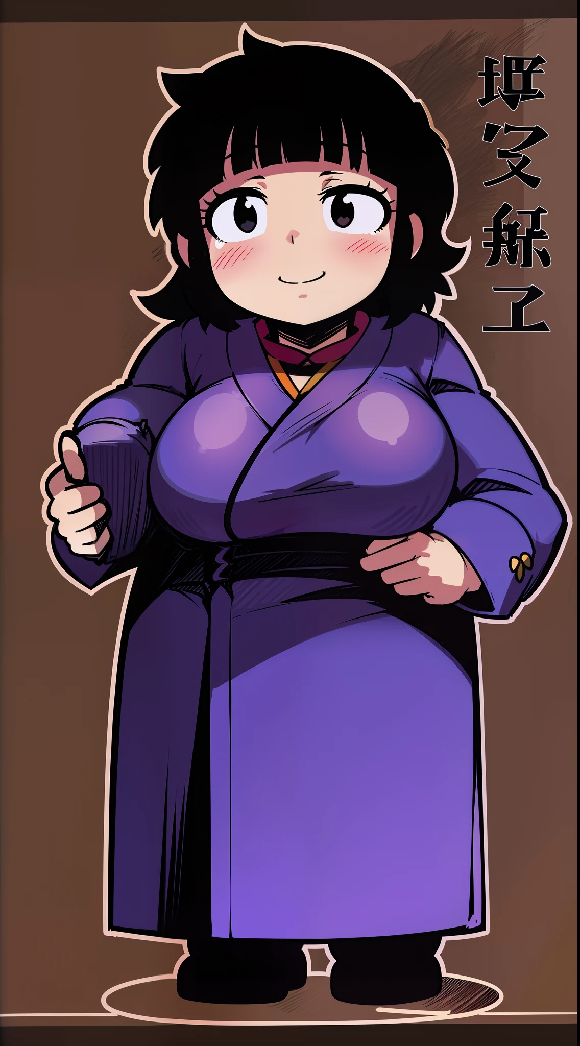 medium breast, messy hair, big hair, chubby female, robe, dress, black hair, hold woman 83 years, fat, solo focus