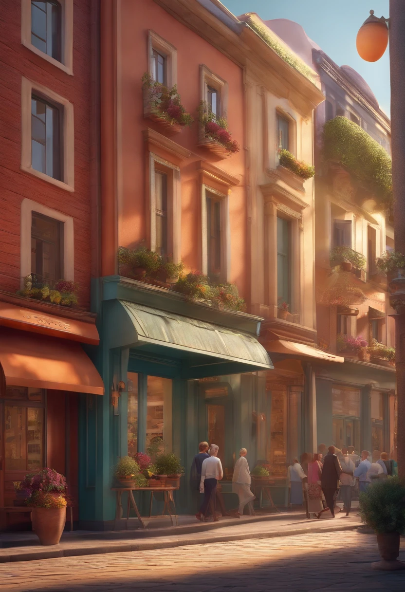 Pixar 3D-style drawing of a slimming clinic in the city center with a character in the foreground