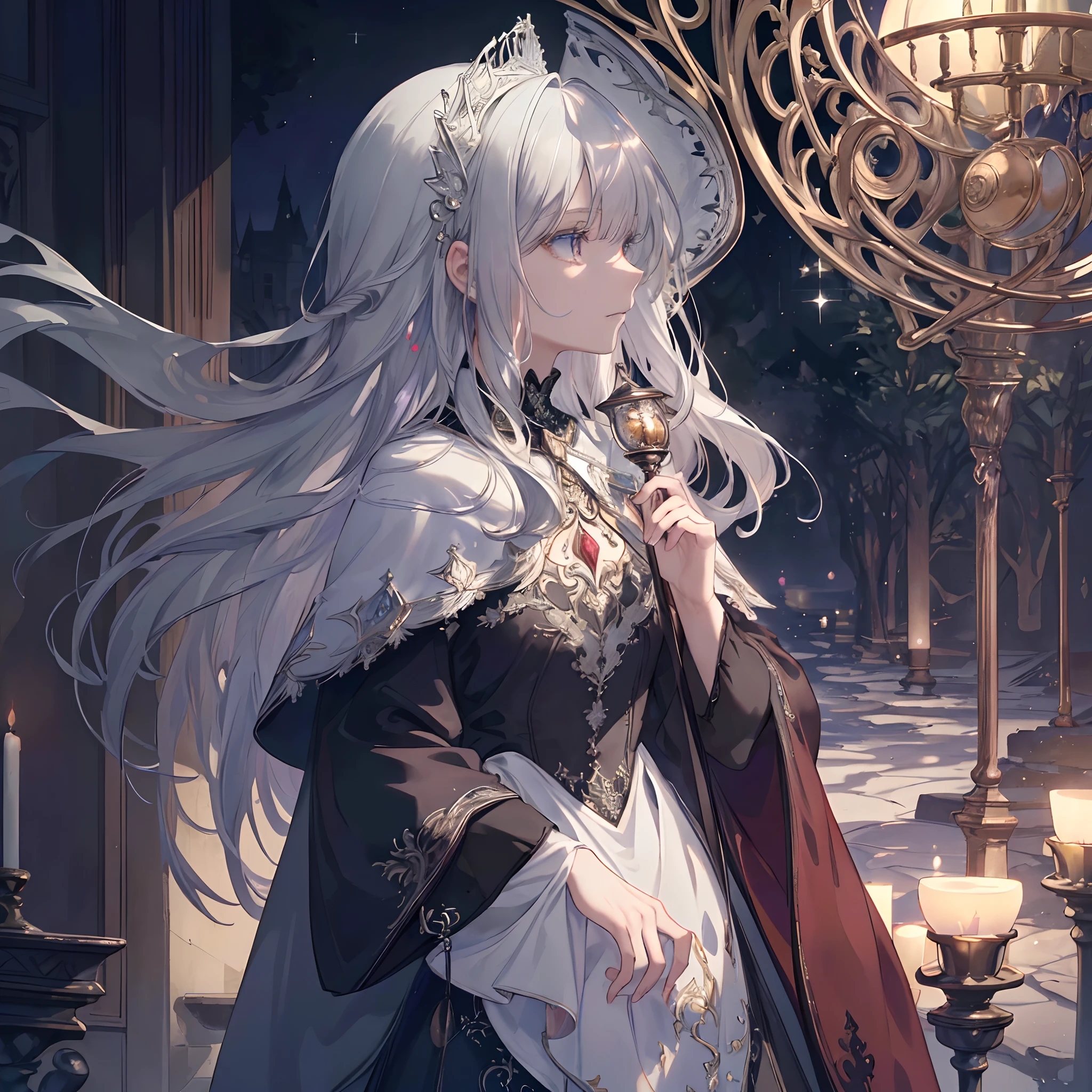 High definition RAW color art, Animation,sculptures, silver marble skin, (((Ultra detailed elegant))), Magical atmosphere, (Detailed skin, Texture (Intricately detailed, Fine detail, ultra-detailliert), deep red moonlight, depth of fields, Bokeh, silky touch, beautiful eyes, (darkness castle, Background with many saws), hyper detail, mat drawing, profile