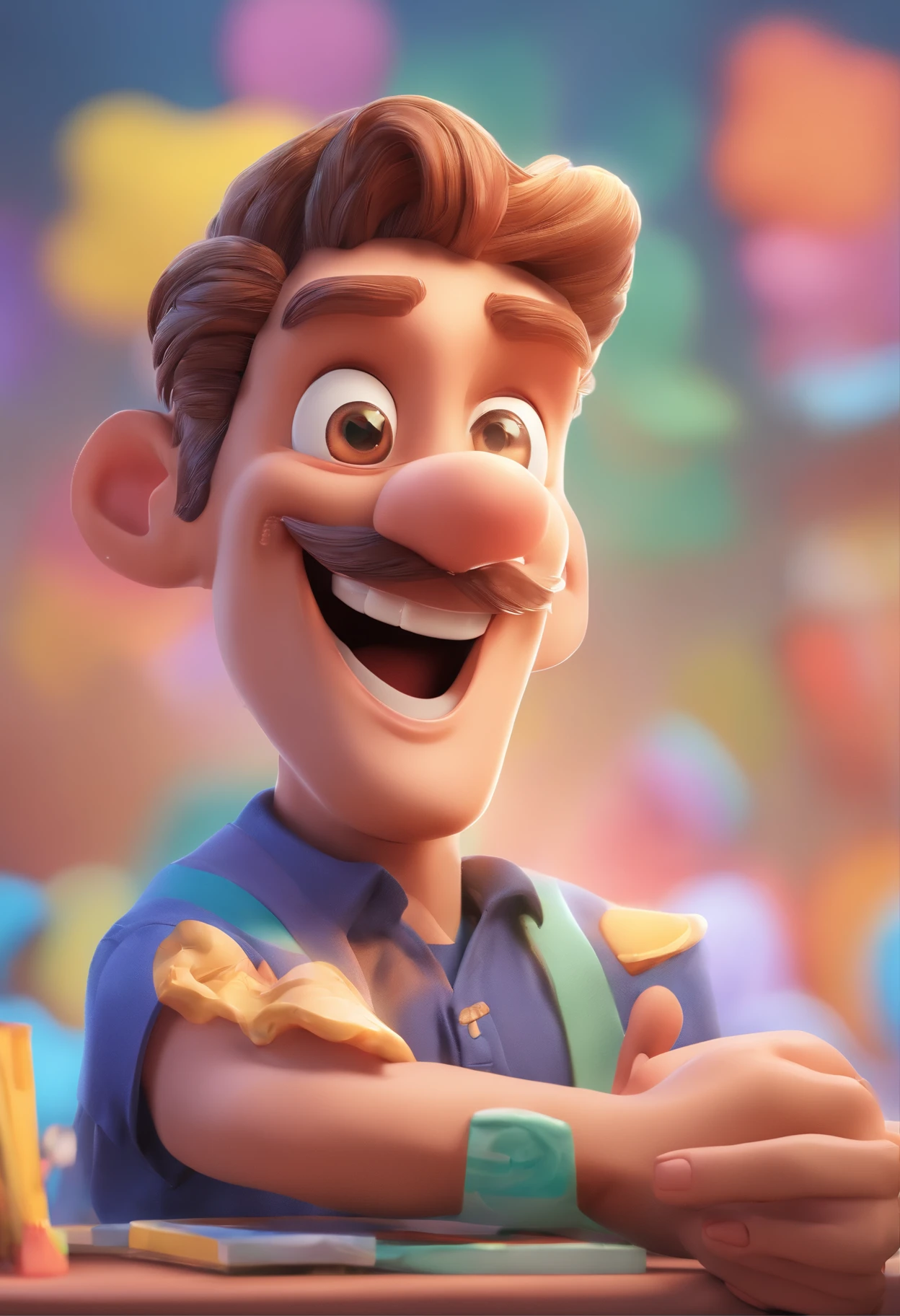 Smiling Man Illustration, sorriso insano, Homem de pele marrom com um sorriso gigante, happily smiling at the camera, sorriso atrevido, he's smiling, sorriso muito grande, Macho sorridente, foto de perfil headshot, rindo sorriso enorme, desenhando no estilo de Arte 3D, c4d, fundo de cor branco puro, estilo disney, estilo pixar render ilustracao Super Detalhe, 8k