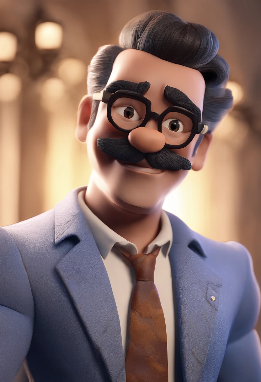 Cartoon character of a man with black glasses and a blue shirt, animation character, Caractere estilizado, animation style rendering, 3D estilizado, Arnold Maya render, 3 d render stylized, toon render keyshot, Personagem 3D, Personagem 3D, 3d rendering stylized, 3 d character render, personagem de desenho animado, Personagem de close up, Pose de personagem, (Estilo Pixar) (master part:1.2) (Bokeh) (best quality) (pele detalhada) (textura detalhada) (8k) (argila) (Cinematic lighting) (foco nítido