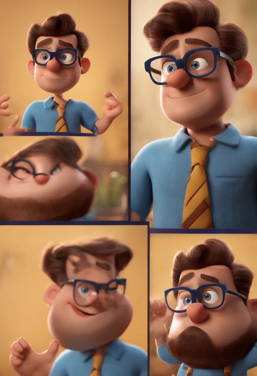 Cartoon character of a man with black glasses and a blue shirt, animation character, Caractere estilizado, animation style rendering, 3D estilizado, Arnold Maya render, 3 d render stylized, toon render keyshot, Personagem 3D, Personagem 3D, 3d rendering stylized, 3 d character render, personagem de desenho animado, Personagem de close up, Pose de personagem,  (Estilo Pixar) (master part:1.2) (Bokeh) (best quality) (pele detalhada) (textura detalhada) (8k) (argila) (Cinematic lighting) (foco nítido