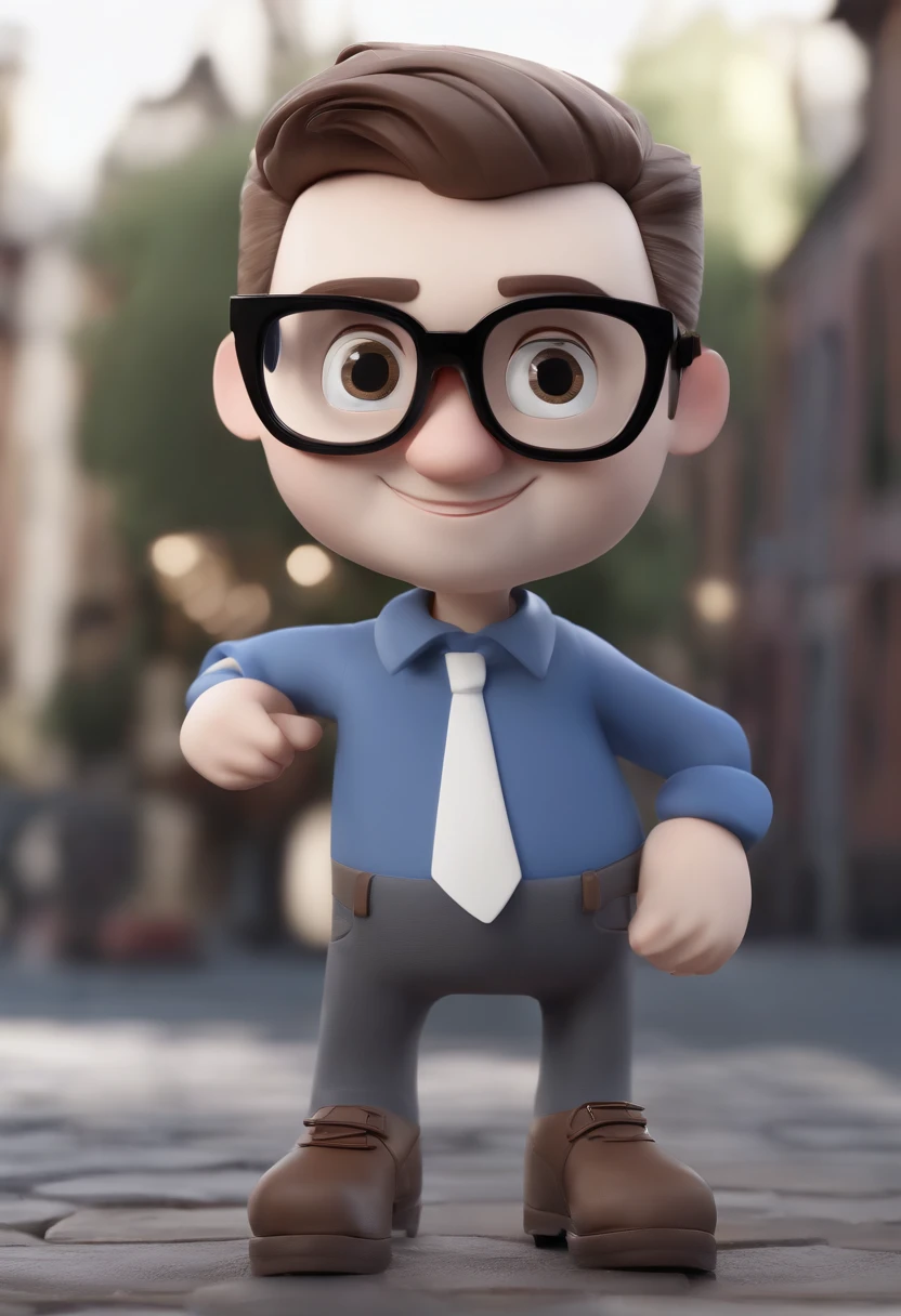 Cartoon character of a man wearing black glasses and a blue shirt, um personagem animado, Caractere estilizado, animation style rendering, 3D estilizado, Arnold Maya render, 3 d render stylized, toon render keyshot, Personagem 3D, Personagem 3D, 3d rendering stylized, 3 d character render, personagem de desenho animado, Personagem de close up, Pose de personagem, (Estilo Pixar) (master part:1.2) (Bokeh) (best quality) (pele detalhada) (textura detalhada) (8k) (argila) (Cinematic lighting) (foco nítido