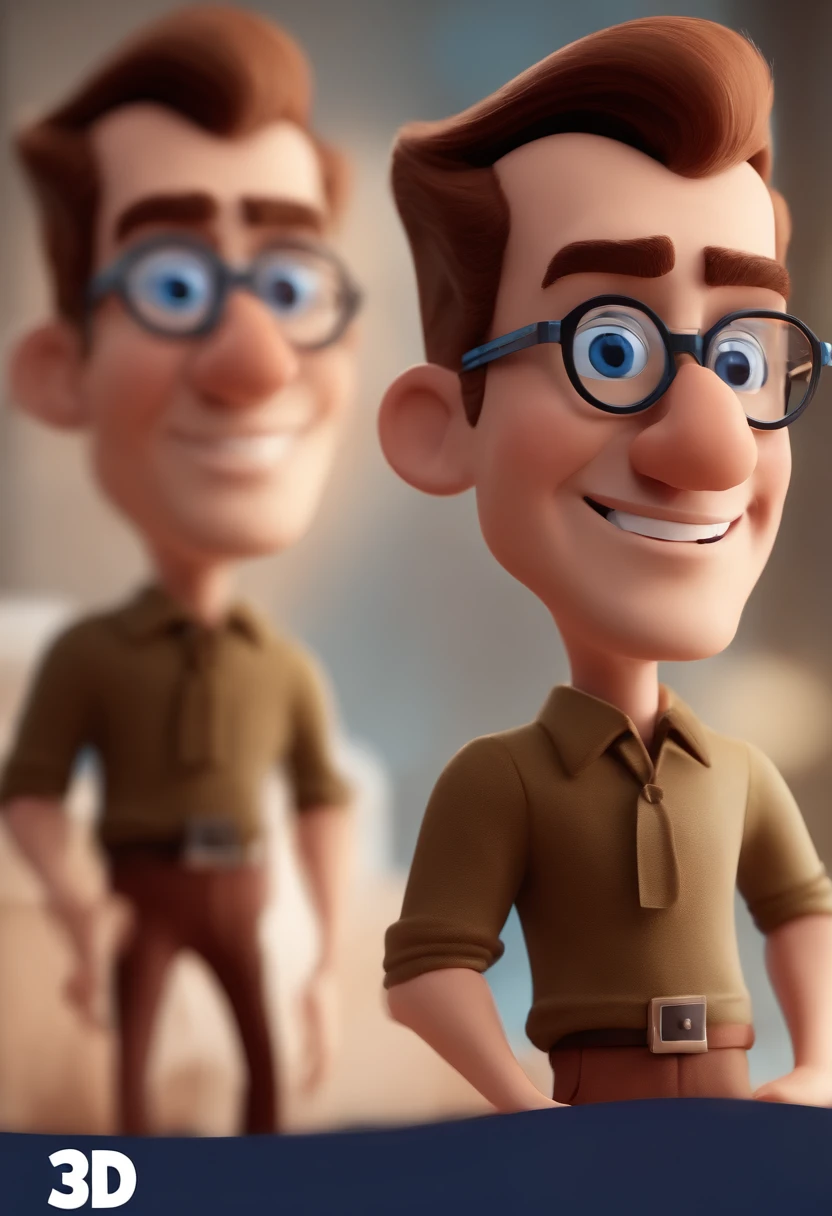 Cartoon character of a man with black glasses and a blue shirt, animation character, Caractere estilizado, animation style rendering, 3D estilizado, Arnold Maya render, 3 d render stylized, toon render keyshot, Personagem 3D, Personagem 3D, 3d rendering stylized, 3 d character render, personagem de desenho animado, Personagem de close up, Pose de personagem, (Estilo Pixar) (master part:1.2) (Bokeh) (best quality) (pele detalhada) (textura detalhada) (8k) (argila) (Cinematic lighting) (foco nítido