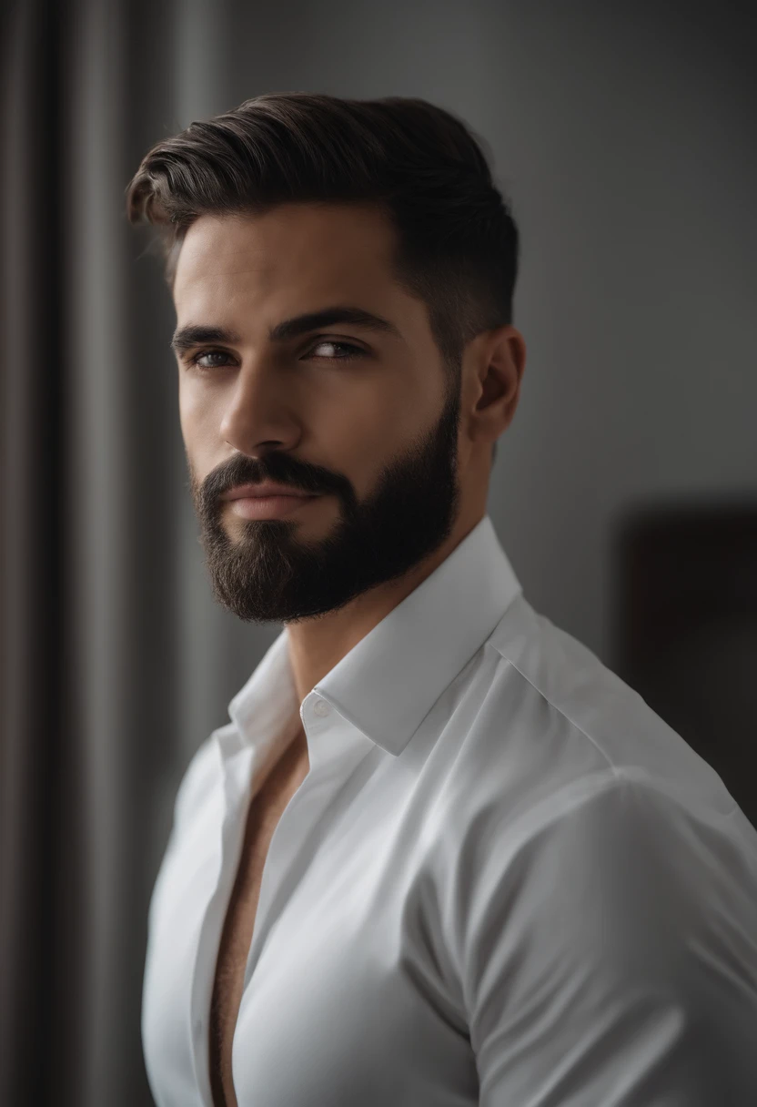 acima、Make a handsome 30-year-old man in a black suit and tie, CEO, cabelos loiros escuros e barba, (Homem de terno preto e gravata), ), (Use barba,) attractive and serious appearance, cabelo preto curto, elegante e elegante, Shave with a perfect fit and a strong body, (alta qualidade, imagens realistas), Preto escuro e claro no fundo da imagem, Filmstil, ((Qualidade Premier, 8k, Obra-prima), Ultra High Definition Photo, (lindos rostos detalhados, Textura detalhada da pele, corpo hiperdetalhado:1.1)cabelo que cai ligeiramente na testa