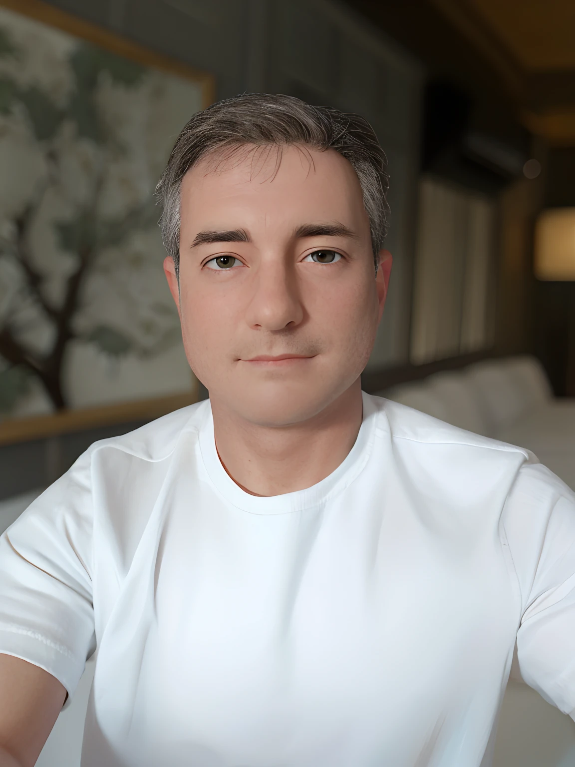Young man in white shirt looking at camera in high quality