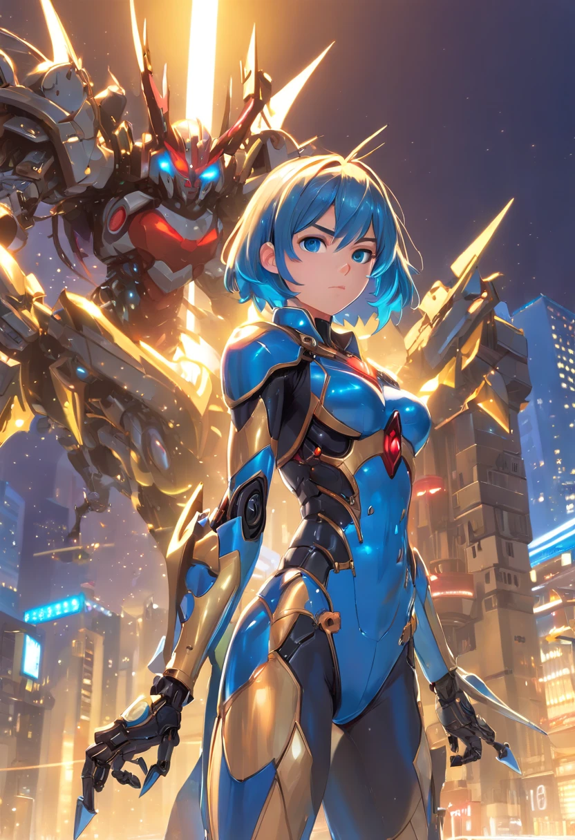 Only one woman, Wearing a cybernetic suit+Ant-Man Costume+Black armor with golden parts, very tight to the body，Tight, blue hairs, Very short hair, very messy hair, The hair，Bangs in front of the eyes, helmet on her head, looking at viewert, (((Pose of interaction and dependence on something))), In the maze of machines, Droid, ogre, trap, Good luminescence, ((full body Esbian):1.5). 16 K, hyper HD, best qualtiy, ((Best Detail):1), The highest resolution, unreal enginee 5, Professional Photography, ((Castlevania: Night Symphony))