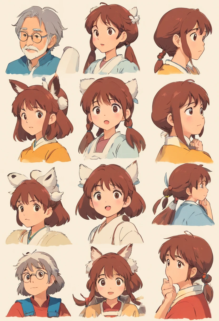 different angles, character sheet, illustration, expressions, comic drawing, line art, niji,