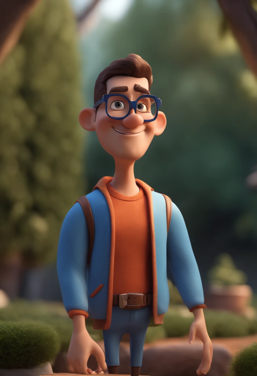 Cartoon character of a man with black glasses and a blue shirt, animation character, Caractere estilizado, animation style rendering, 3D estilizado, Arnold Maya render, 3 d render stylized, toon render keyshot, Personagem 3D, Personagem 3D, 3d rendering stylized, 3 d character render, personagem de desenho animado, Personagem de close up, Pose de personagem, (Estilo Pixar) (master part:1.2) (Bokeh) (best quality) (pele detalhada) (textura detalhada) (8k) (argila) (Cinematic lighting) (foco nítido