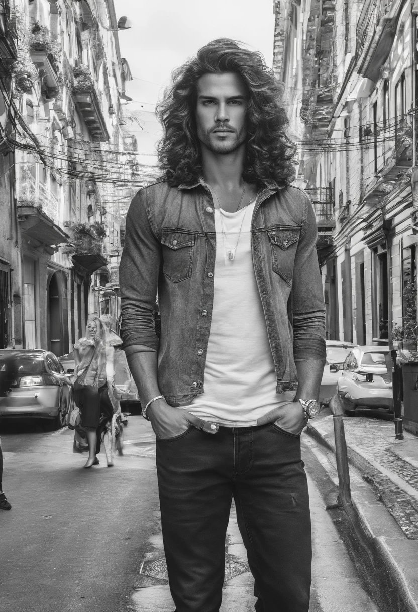 Personagem de desenho animado, homem moreno, com o rosto alongado, olhos grandes, thick lips, cabelos curtos e pretos, vestindo uma camisa cinza, Denim Jeans Pants, encostado numa parede de tijolos, com o rosto virado pro lado esquerdo, sorrindo.