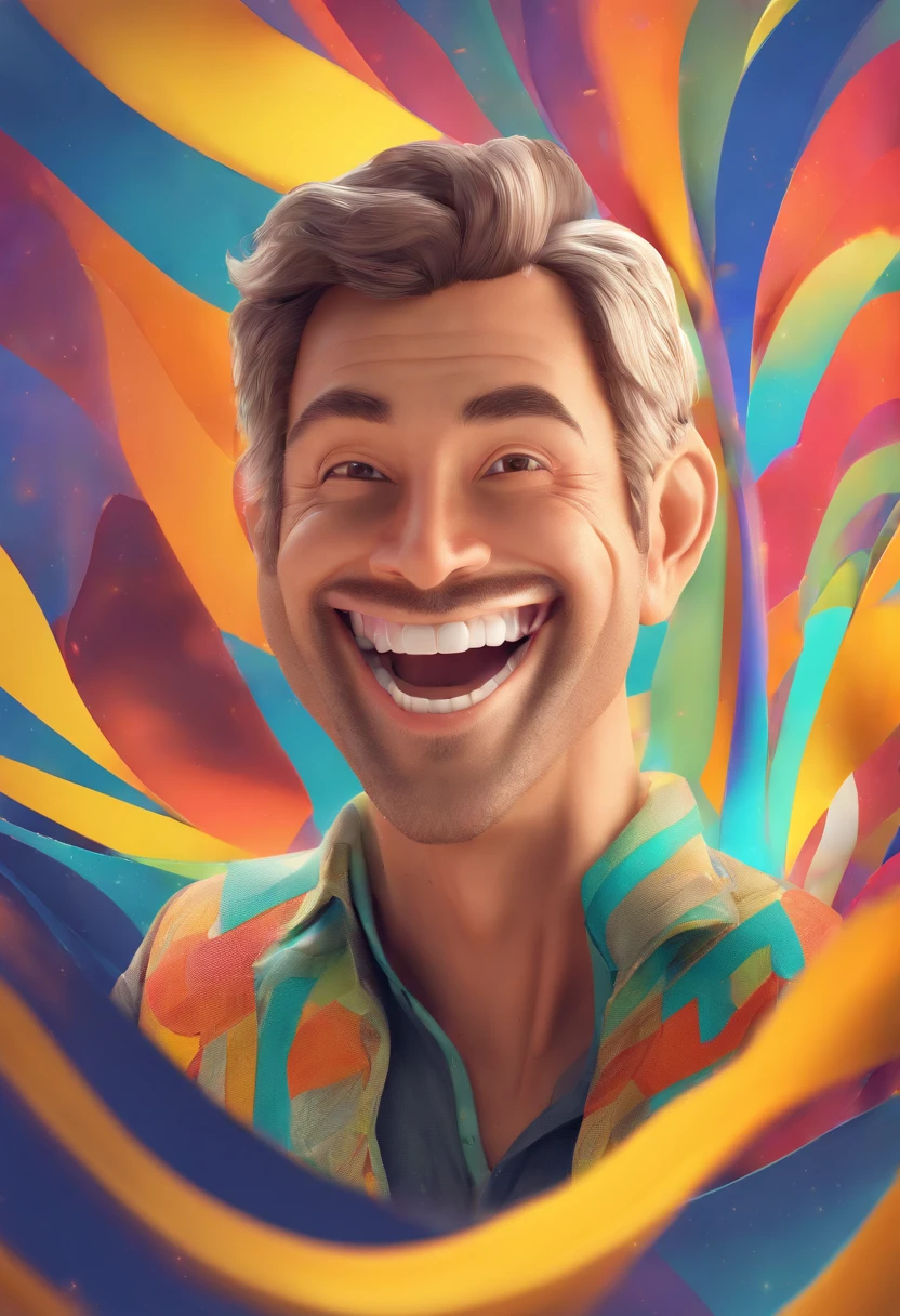 Smiling Man Illustration, sorriso insano, Homem de pele marrom com um sorriso gigante, happily smiling at the camera, sorriso atrevido, he's smiling, sorriso muito grande, Macho sorridente, foto de perfil headshot, rindo sorriso enorme, desenhando no estilo de Arte 3D, c4d, fundo de cor branco puro, estilo disney, estilo pixar render ilustracao Super Detalhe, 8k