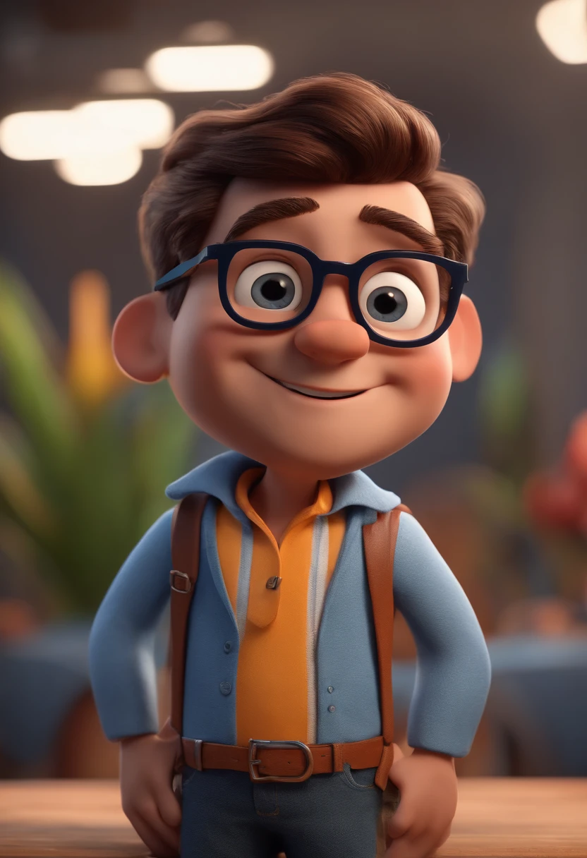 Cartoon character of a man with black glasses and a blue shirt, animation character, Caractere estilizado, animation style rendering, 3D estilizado, Arnold Maya render, 3 d render stylized, toon render keyshot, Personagem 3D, Personagem 3D, 3d rendering stylized, 3 d character render, personagem de desenho animado, Personagem de close up, Pose de personagem, (Estilo Pixar) (master part:1.2) (Bokeh) (best quality) (pele detalhada) (textura detalhada) (8k) (argila) (Cinematic lighting) (foco nítido