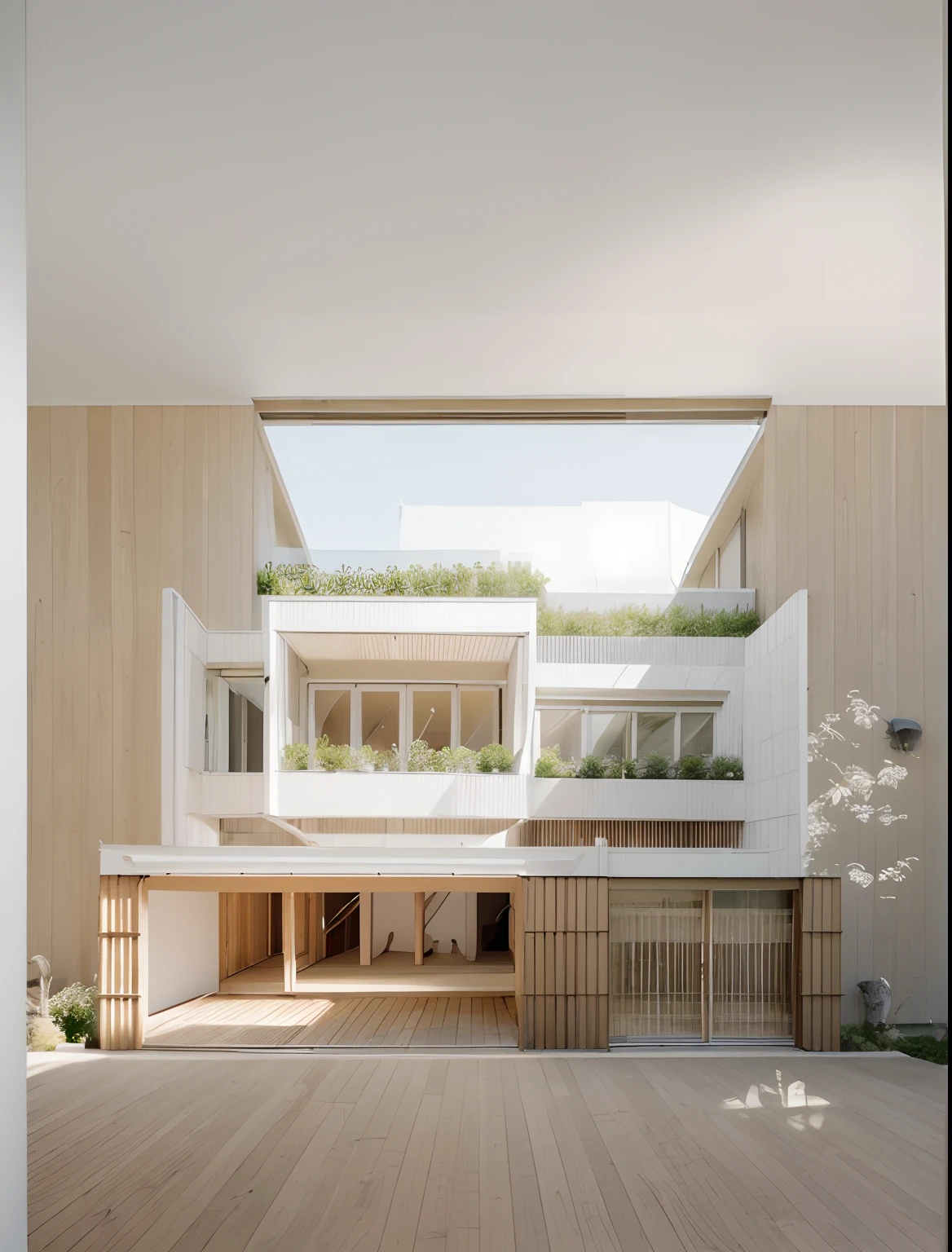 morden house , wood , white , sunny day